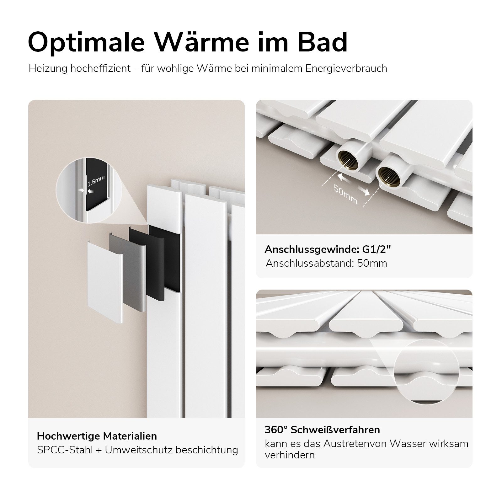 EMKE Heizkörper Anthrazit/Weiß Doppellagig Flach Design Paneelheizkörper Breite: 30cm, Vertikal, Mittelanschluss, 384W für 4qm Raum