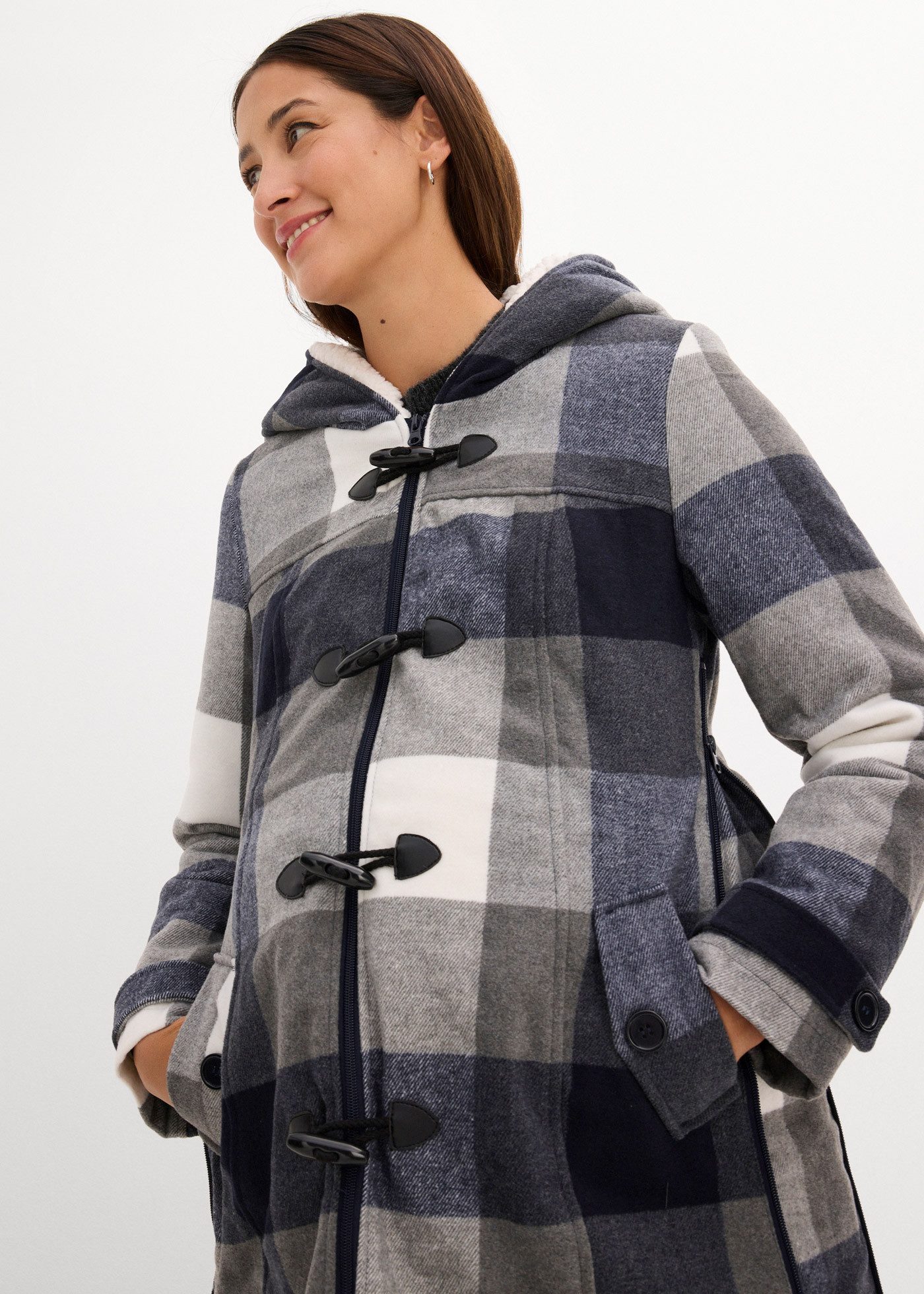 bonprix Umstandsjacke mit Teddyfutter, mit Kapuze, mit herausnehmbarem Baby-Einsatz, bequem