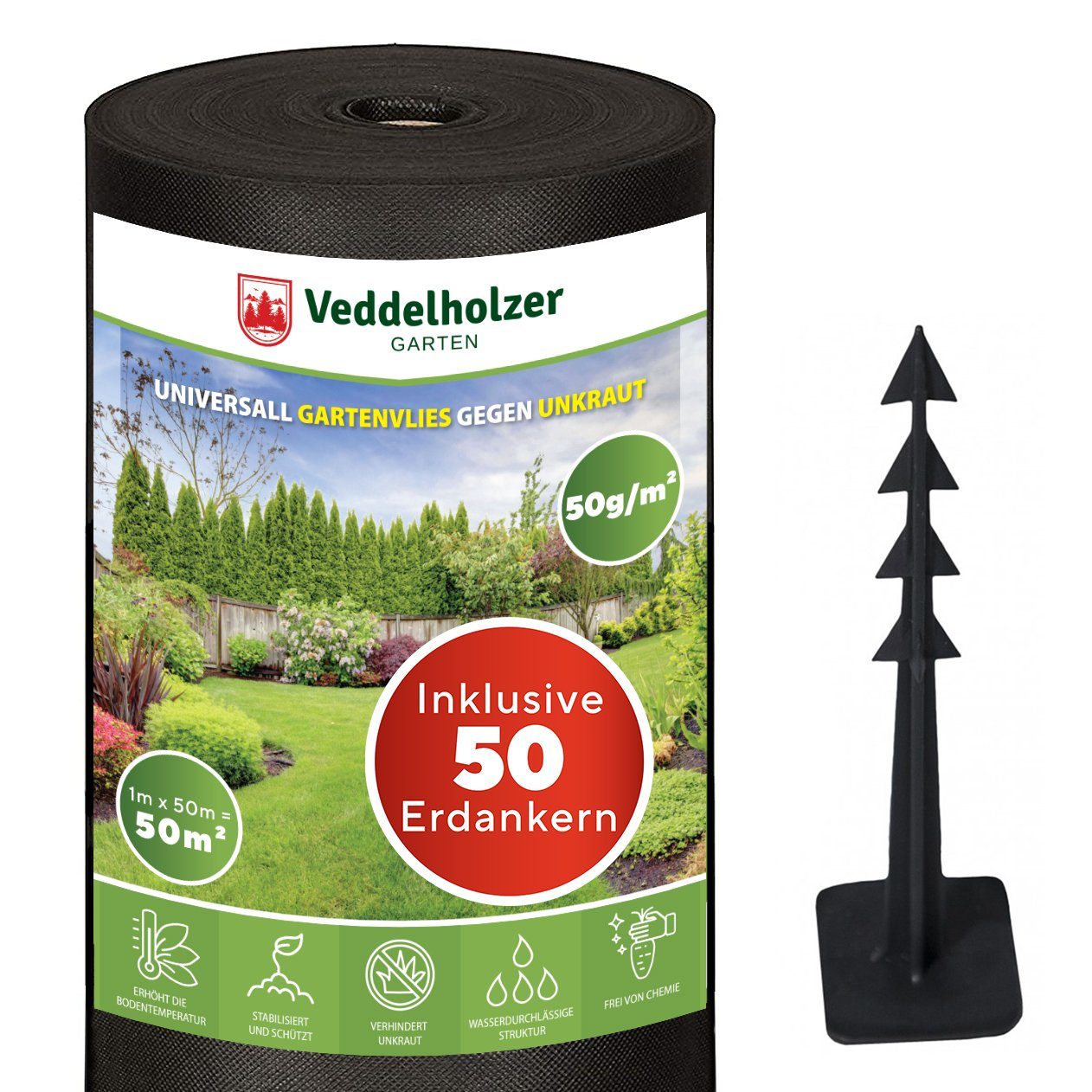 Veddelholzer Garten Unkrautvlies 50 m² Unkraut Gartenvlies inkl. 50