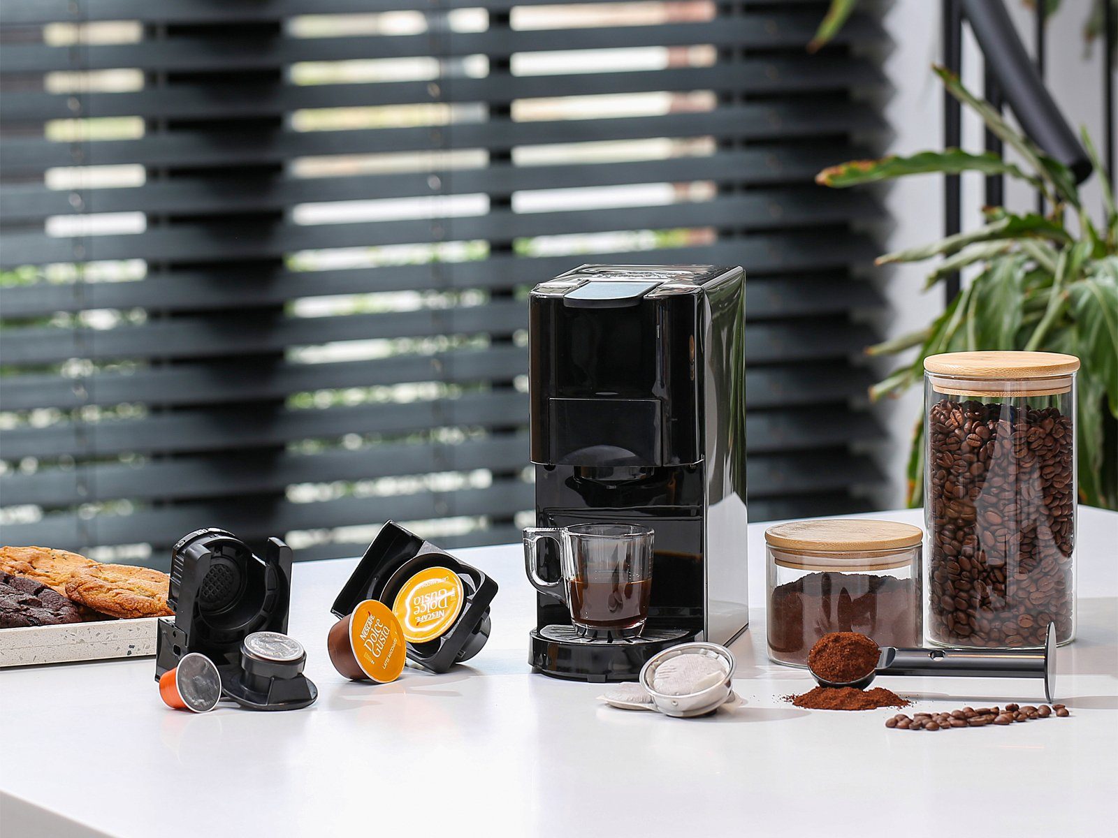 PRINCESS Kapselmaschine, 4in1 für Kaffee-Pulver Kapseln & ESE Pads kleine 1 Tassen Pad-Maschine