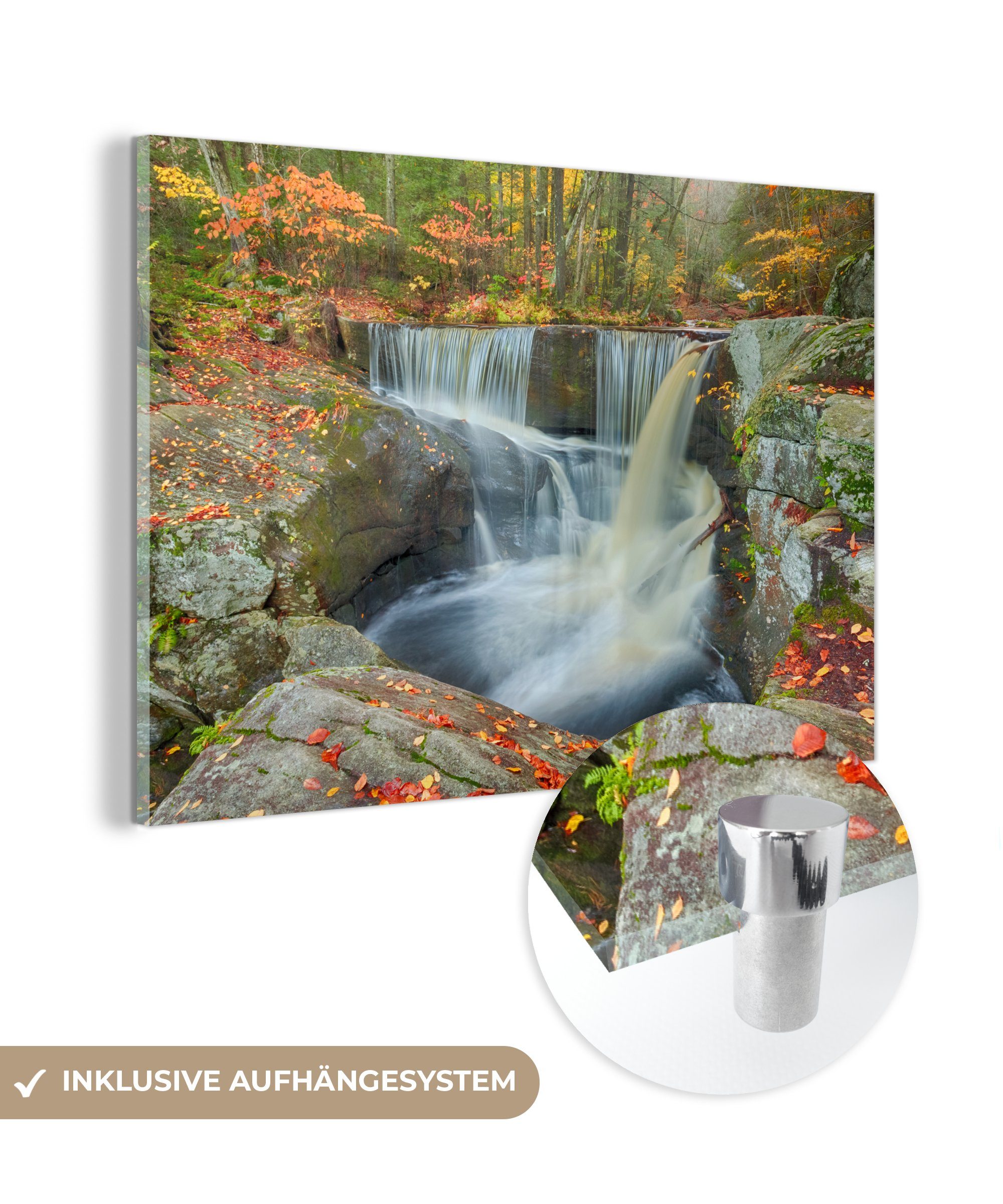 MuchoWow Acrylglasbild Wasserfall in Connecticut, Acrylglasbilder Schlafzimmer Wohnzimmer St), (1 &
