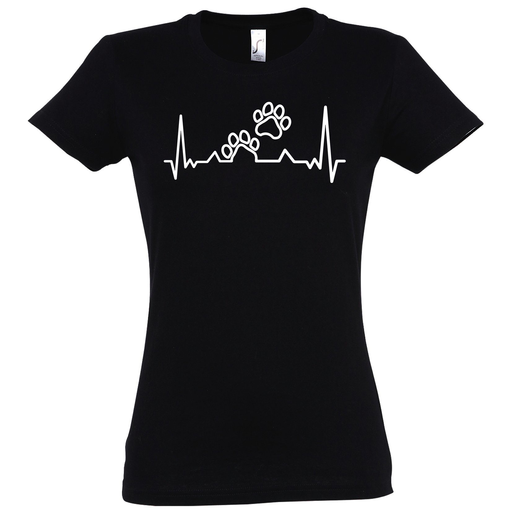 Youth Designz T-Shirt Heartbeat Hundepfoten Damen Shirt mit trendigem Frontprint Schwarz | T-Shirts