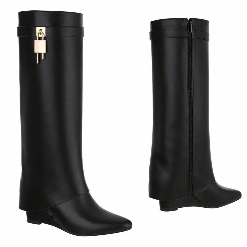 Ital-Design Moderne Damenstiefel mit elegantem Design und Komfort Keilstiefel (91116992) Keilabsatz/Wedge Stiefel in Schwarz – Bild 4 von 5