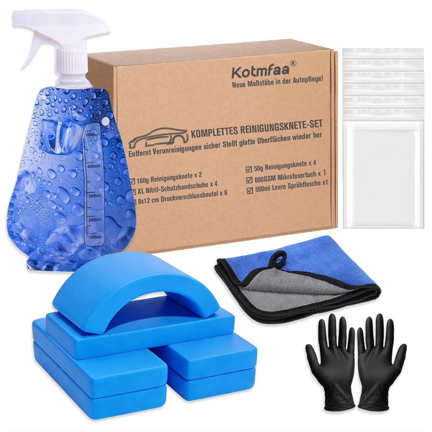 LuxusKollektion Reinigungs-Set Autoknete Set 400 g für Autolack mit Sprühflasche Mikrofasertuch