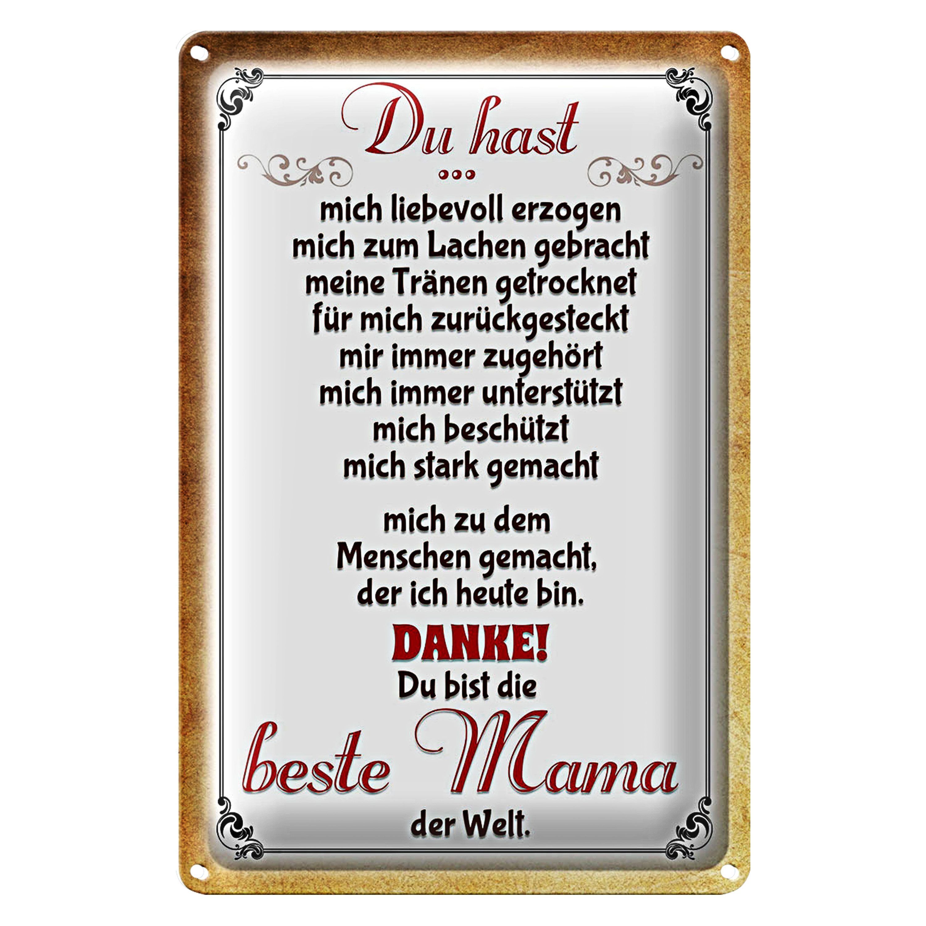 Metallschild Spruch 12x18cm Danke du bis die Beste Mama