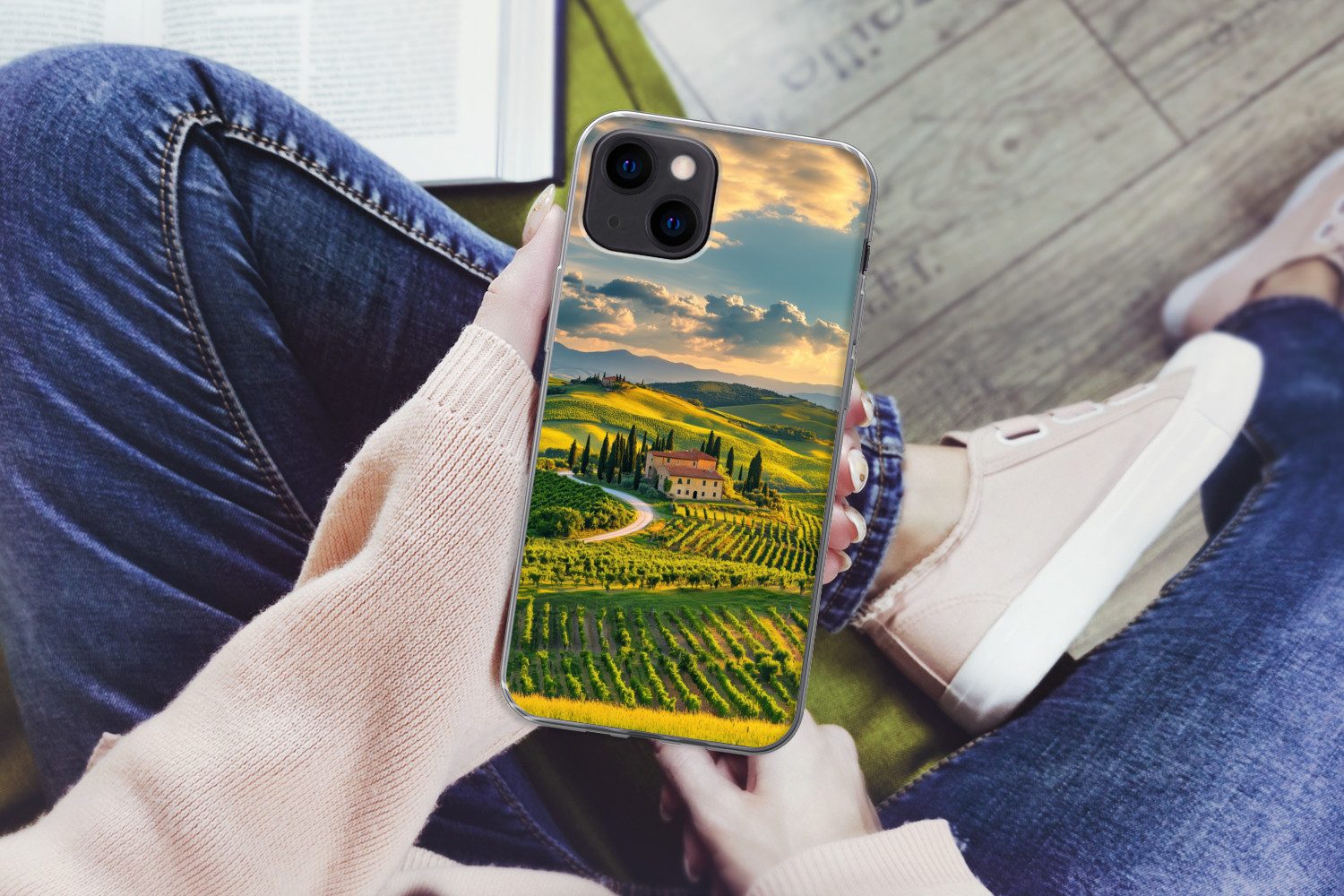 MuchoWow Handyhülle für Apple iPhone 13 Toskana - Landschaft - Weinberge, Smartphone-Bumper, Print, Handy Schutzhülle Dünn
