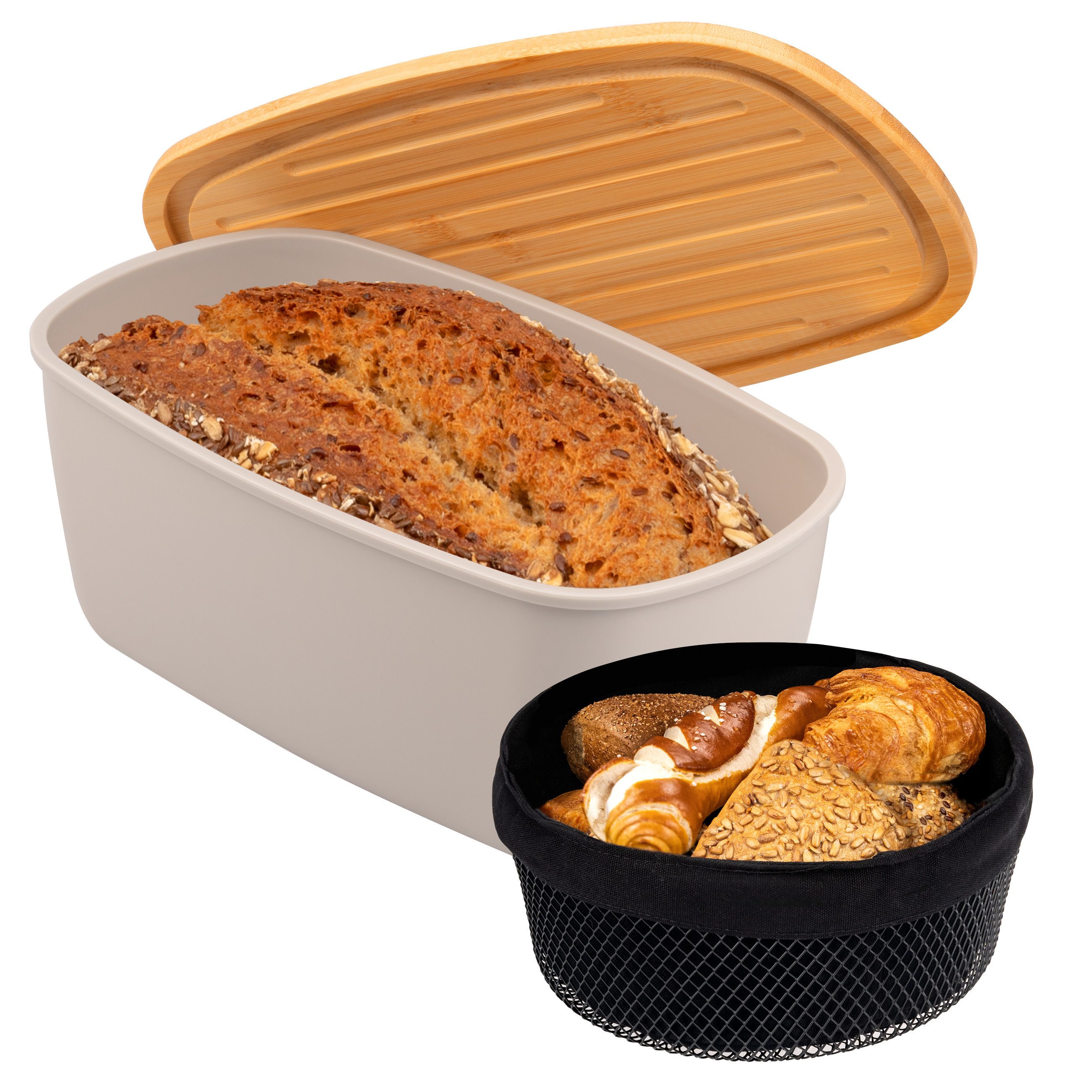eluno Brotkasten 2tlg. Brotaufbewahrungs-Set (Kunststoff/Metall, hellgrau)