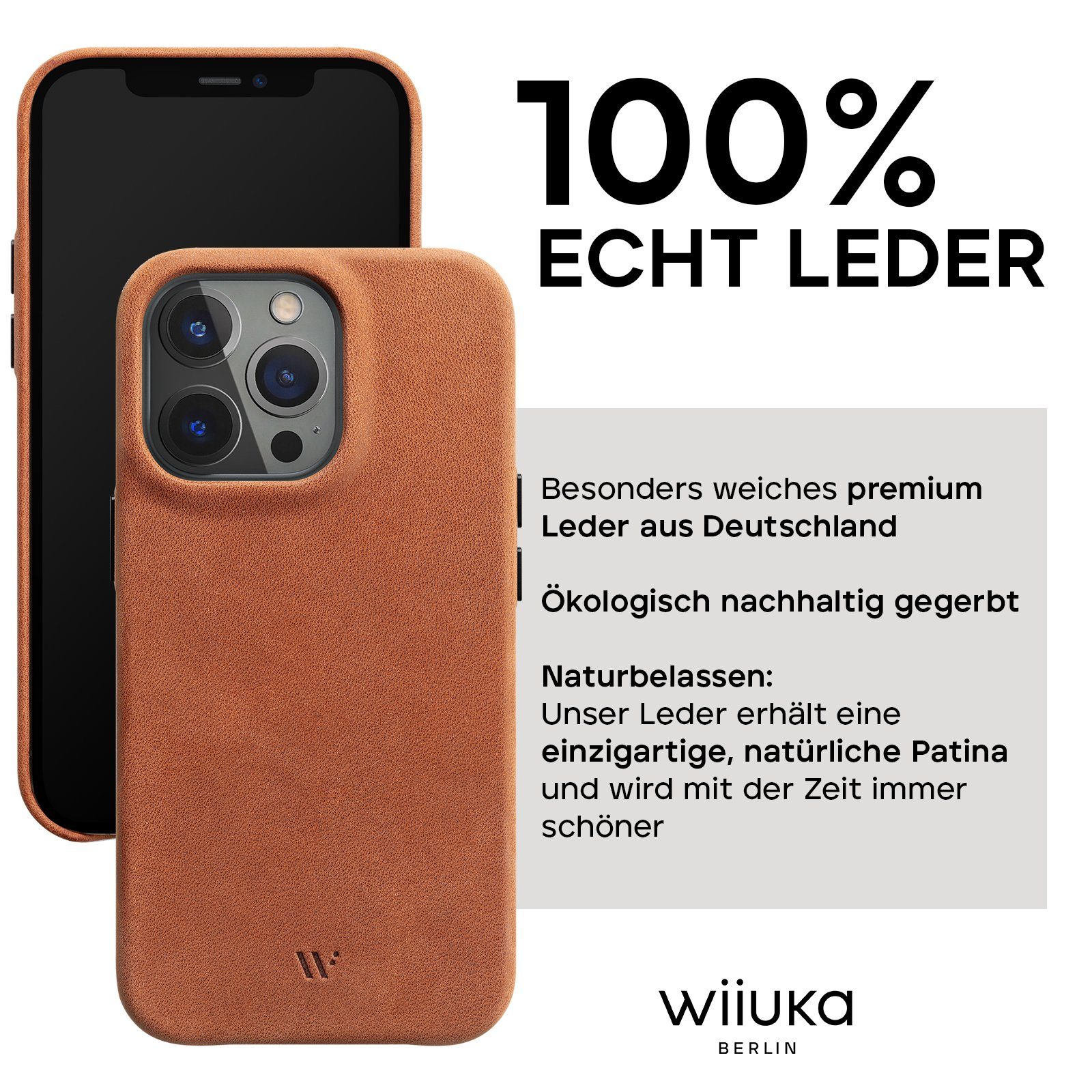 wiiuka Smartphone-Hülle skiin MORE Handyhülle für iPhone 13 Pro Max, Handgefertigt - Deutsches Leder, Premium Case