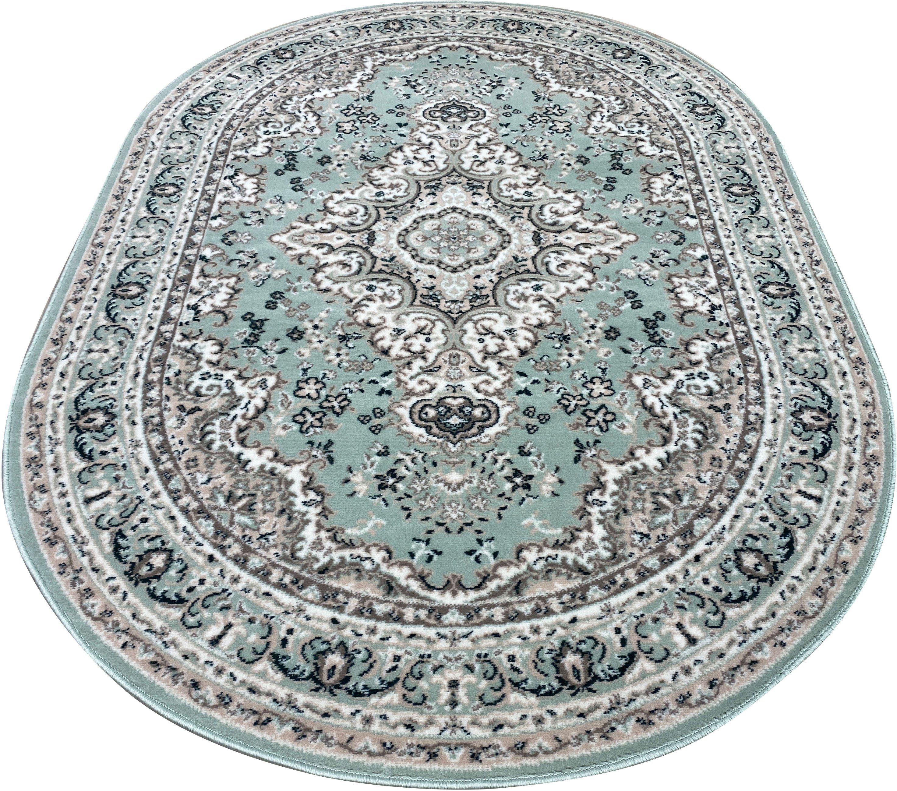 Teppich Oriental, Home affaire, oval, Höhe: 7 mm, Orient-Optik, mit Bordüre, Kurzflor, pflegeleicht, elegant grün