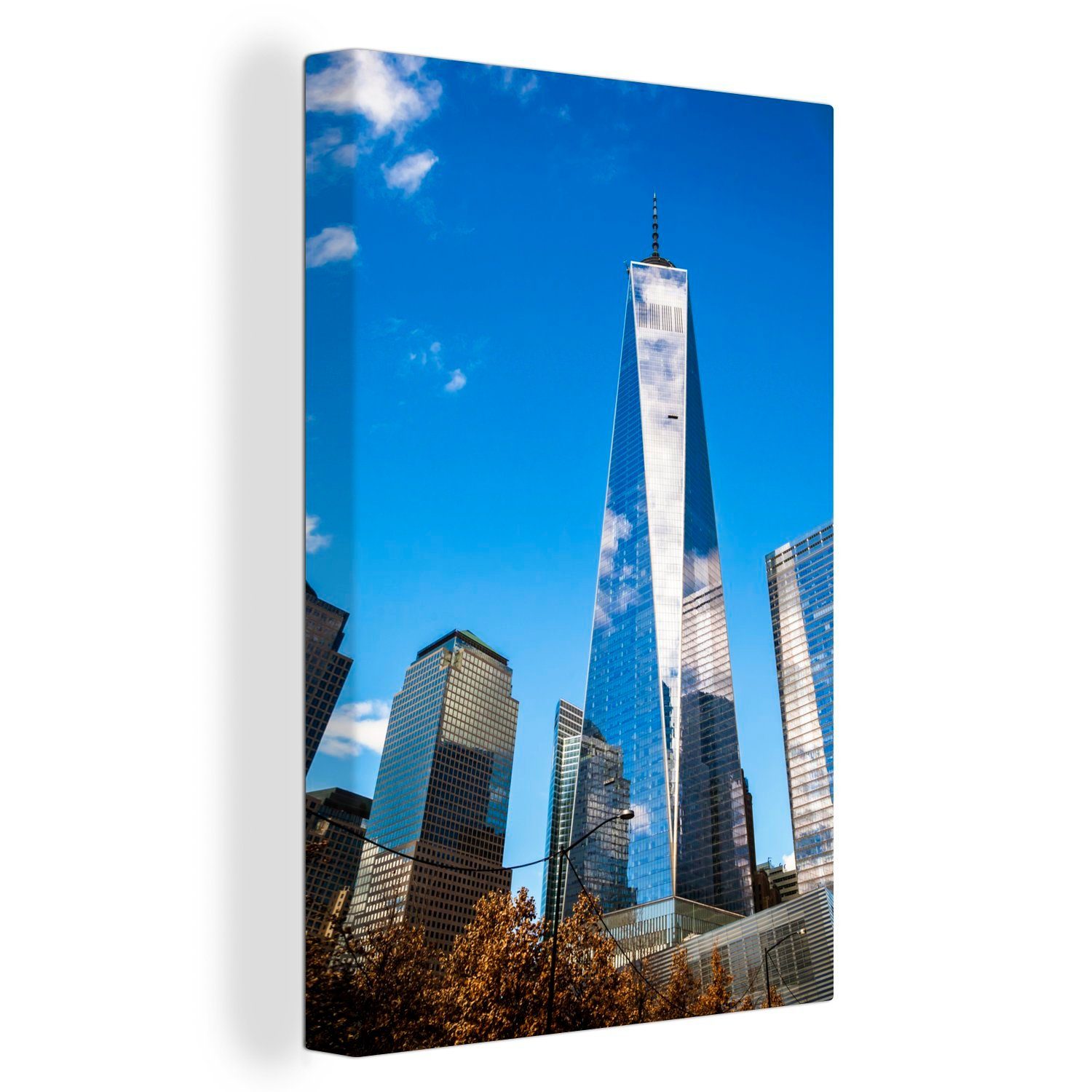 OneMillionCanvasses® Leinwandbild Das One World Trade Center in den Vereinigten Staaten im Herbst, (1 St), Leinwandbild fertig bespannt inkl. Zackenaufhänger, Gemälde, 20x30 cm