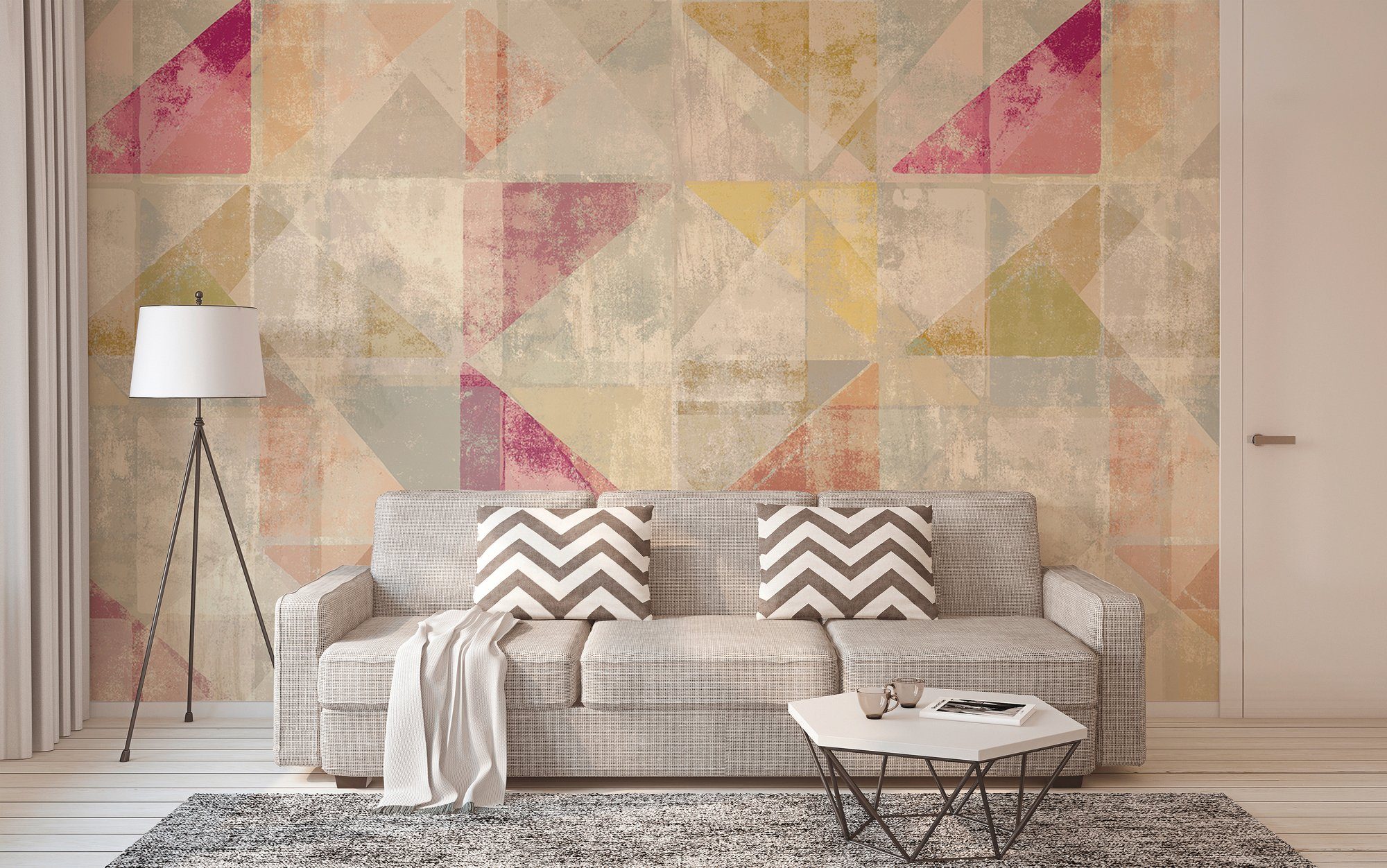 Paper Wand, Atelier Schräge, Fototapete glatt, creme/gelb/hellgrau Architects geometrisch, Vlies, 1, 47 (6 St), Decke Used Triangle