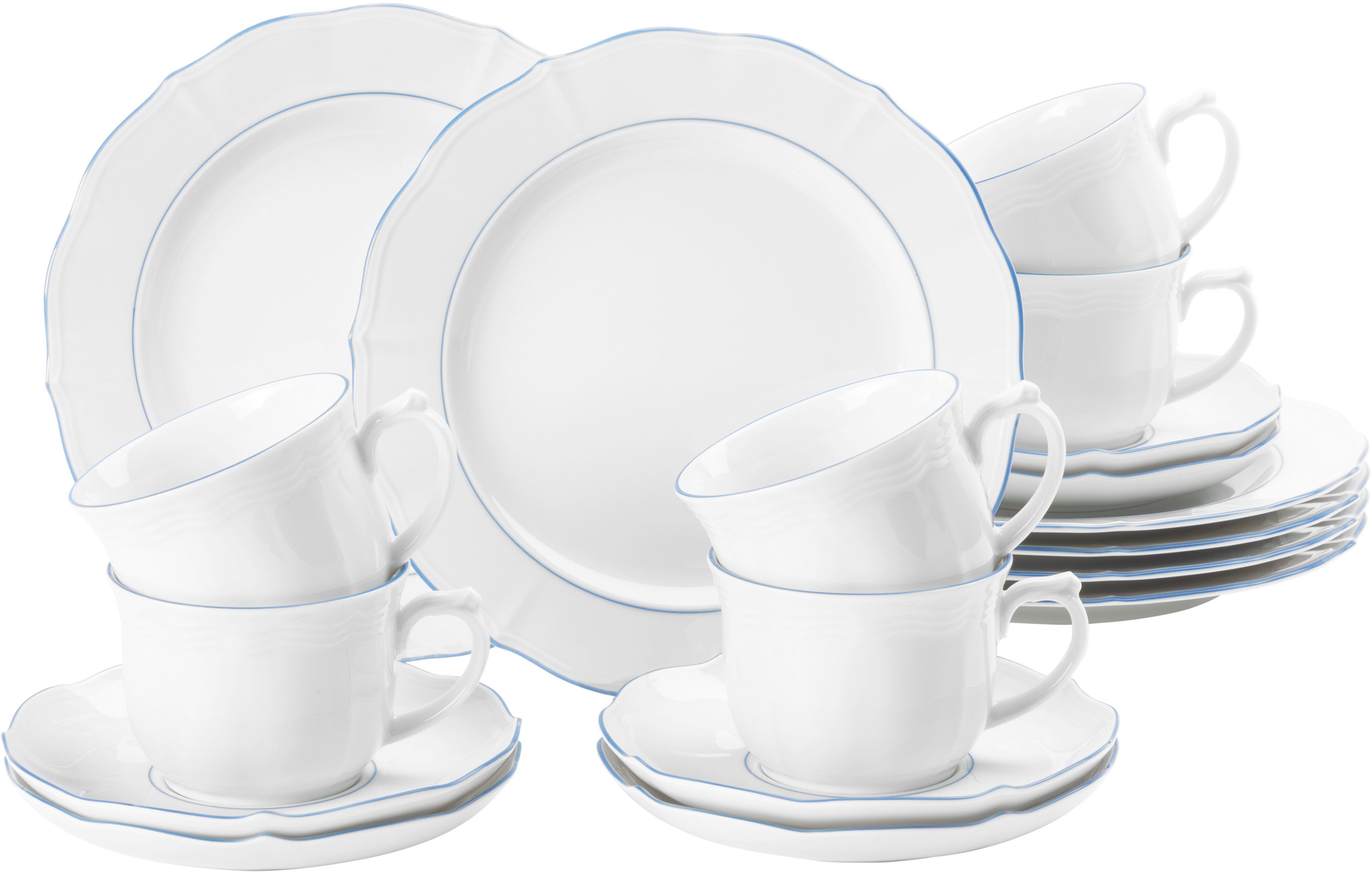 Seltmann Weiden Kaffeeservice Kaffeeservice 18-teilig Sonate Blue Lines (18-tlg), 6 Personen, Porzellan, Kaffeetasse, Untertasse, Teller