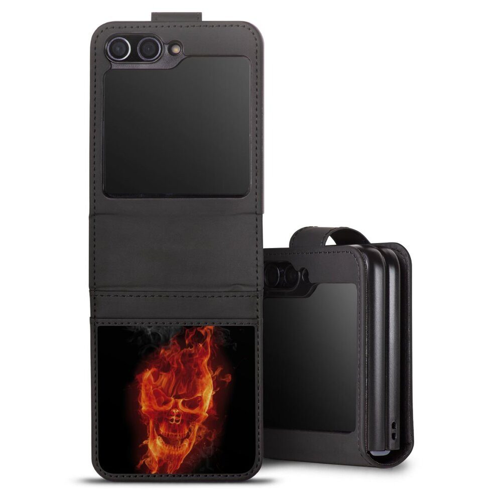 DeinDesign Handyhülle Totenkopf Feuer Schädel Burning Skull, Samsung Galaxy Z Flip 5 Hülle Handy Flip Case Wallet Cover