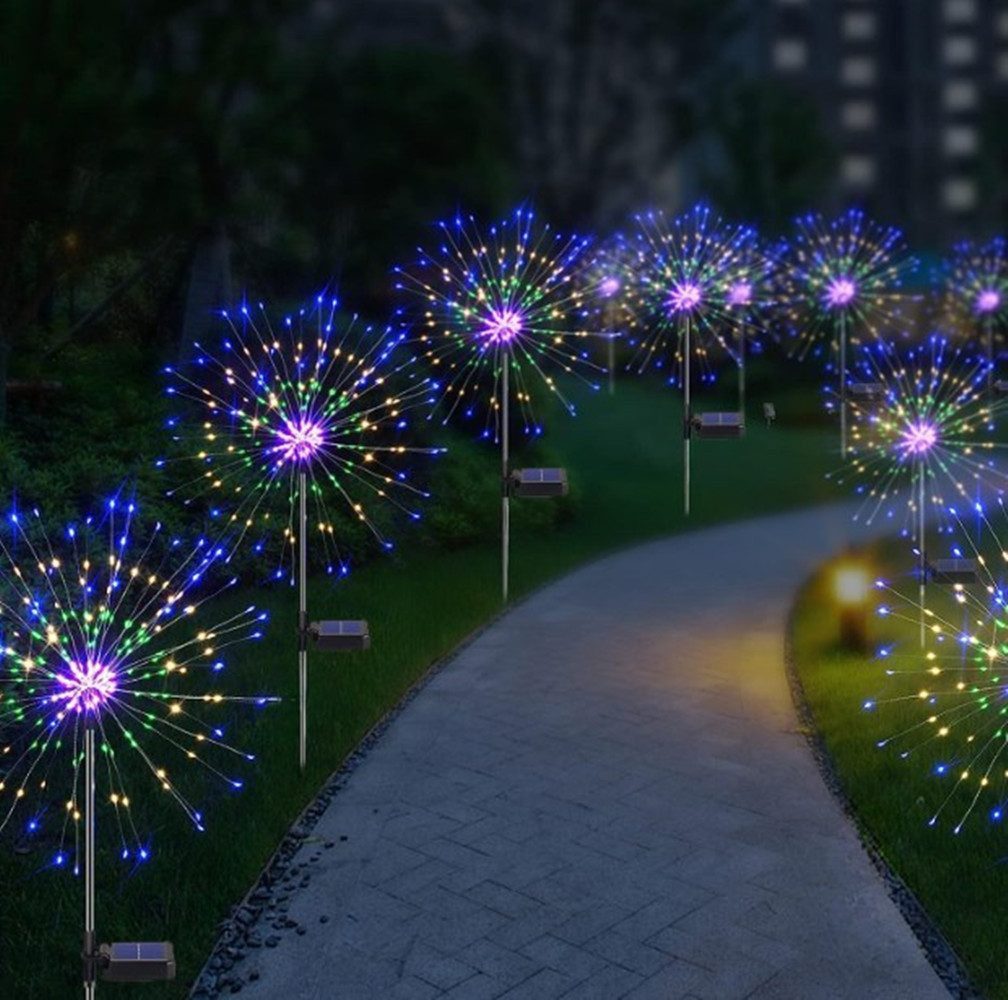 feinlux LED Solarleuchte LED Solarleuchte Solarlampen für Außen Garten, LED fest integriert, Weiß Mehrfarbig Warmweiß, 120 LED Gartendeko Solarleuchten für Außen