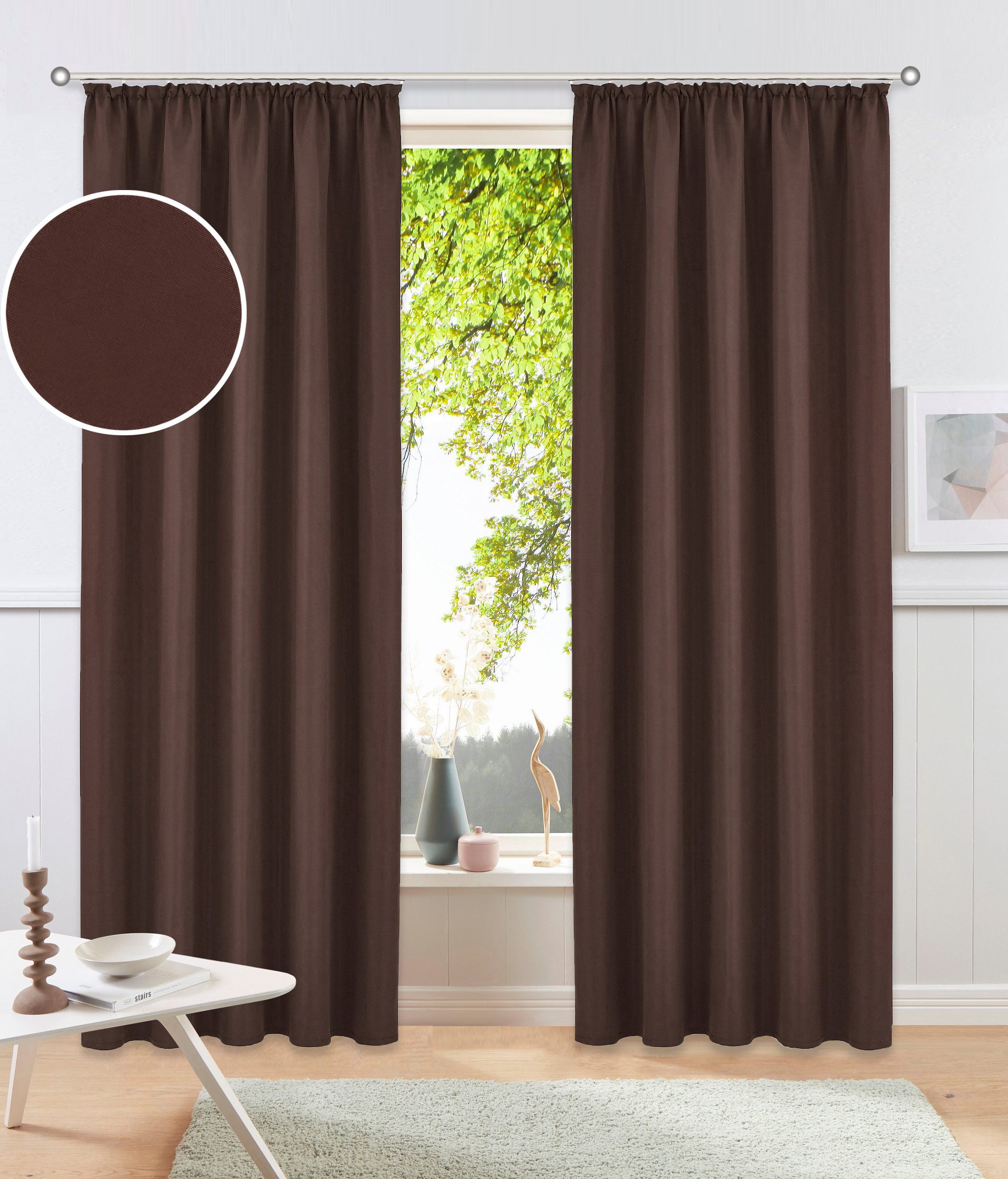 OTTO home Vorhang Parry mit Kräuselband, 2er Set, blickdicht, Topseller (2 St), Kräuselband, blickdicht, Polyester, 2-er Set, blickdicht, monochrom, basic, einfarbig, Bestseller