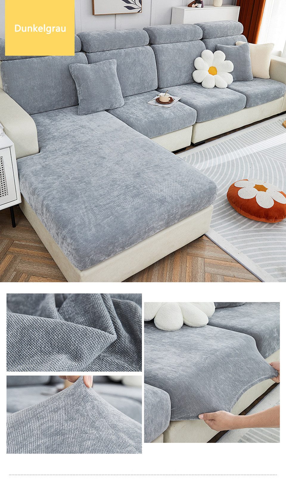 Coonoor Sofahusse Sofabezug Ecksofa L Form Stretch Chenille Sofa, Überzug U günstig online kaufen