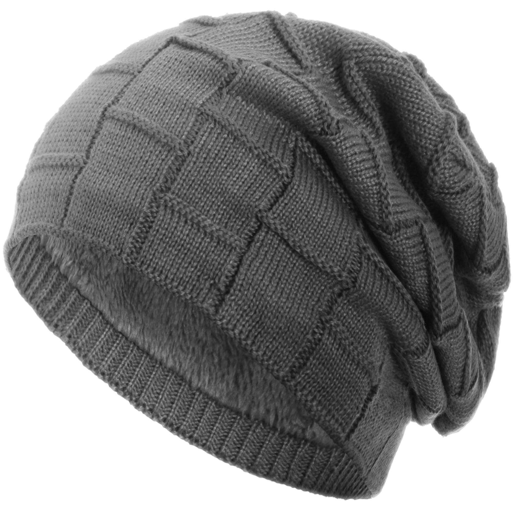 compagno Strickmütze (1-St) Gefütterte Beanie Wintermütze Damen Herren Mütze Haube Winter Herbst grau