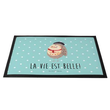 Fußmatte 60 x 90 cm Eule Französisch - Türkis Pastell - Geschenk, hibou, Genie, Mr. & Mrs. Panda, Höhe: 0 mm