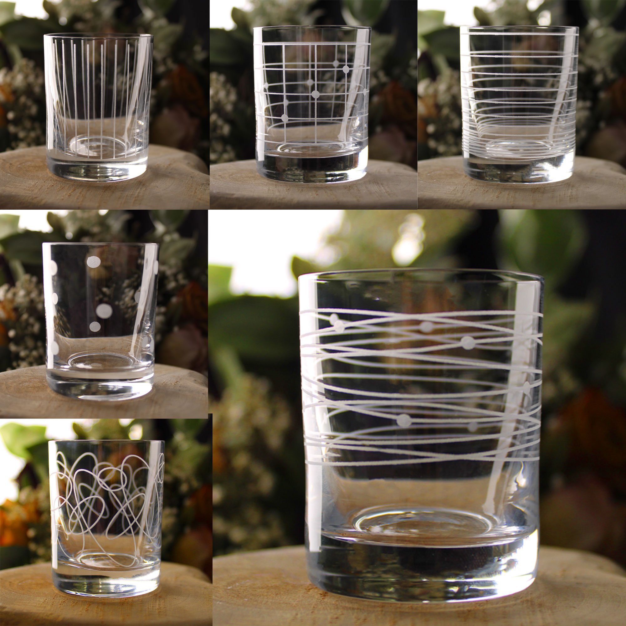 Bohemia Crystal Schnapsglas Barline, Kristallglas, veredelt mit Gravur,  6-teilig, Inhalt 60 ml, Schnapsglas-Set, 6 verschiedene gravierte Motive