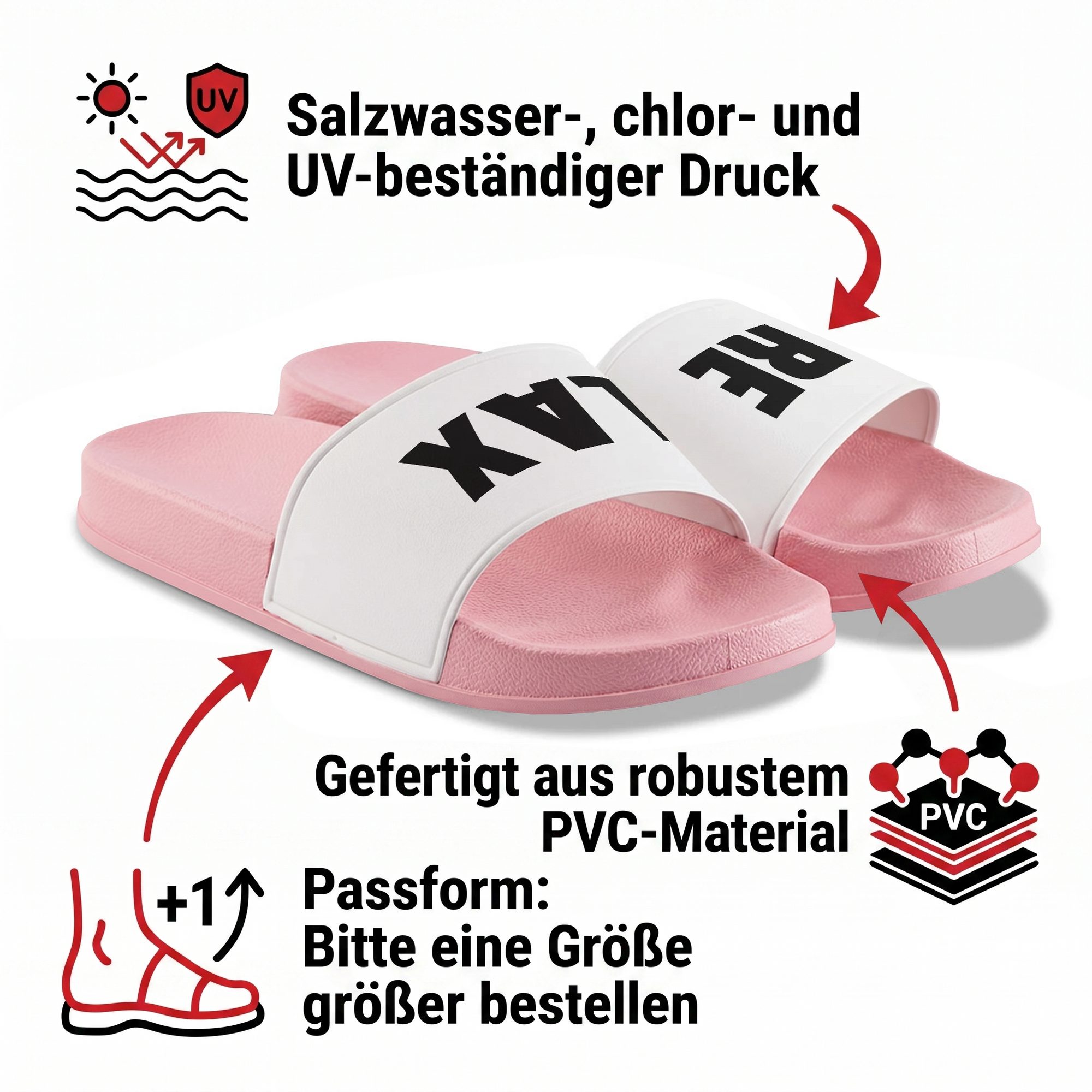22Feels Damen Badelatschen Pink Weiß Wellness Geschenk Sommer Urlaub Relax Badepantolette IN DEUTSCHLAND BEDRUCKT