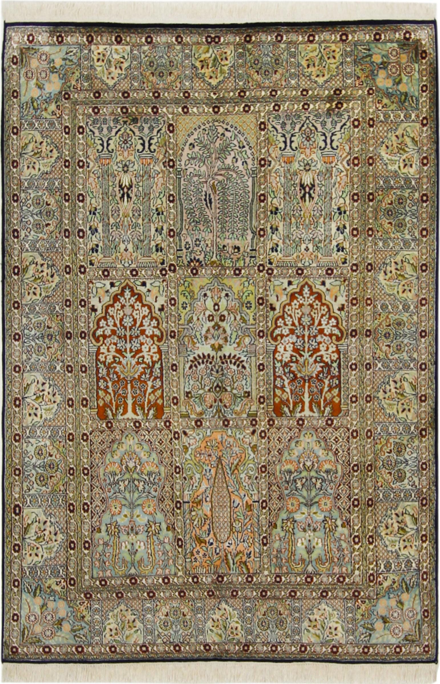 Nain Trading Seidenteppich Kaschmir Seide 125x182 Handgeknüpfter Orientteppich, rechteckig, Höhe: 7 mm