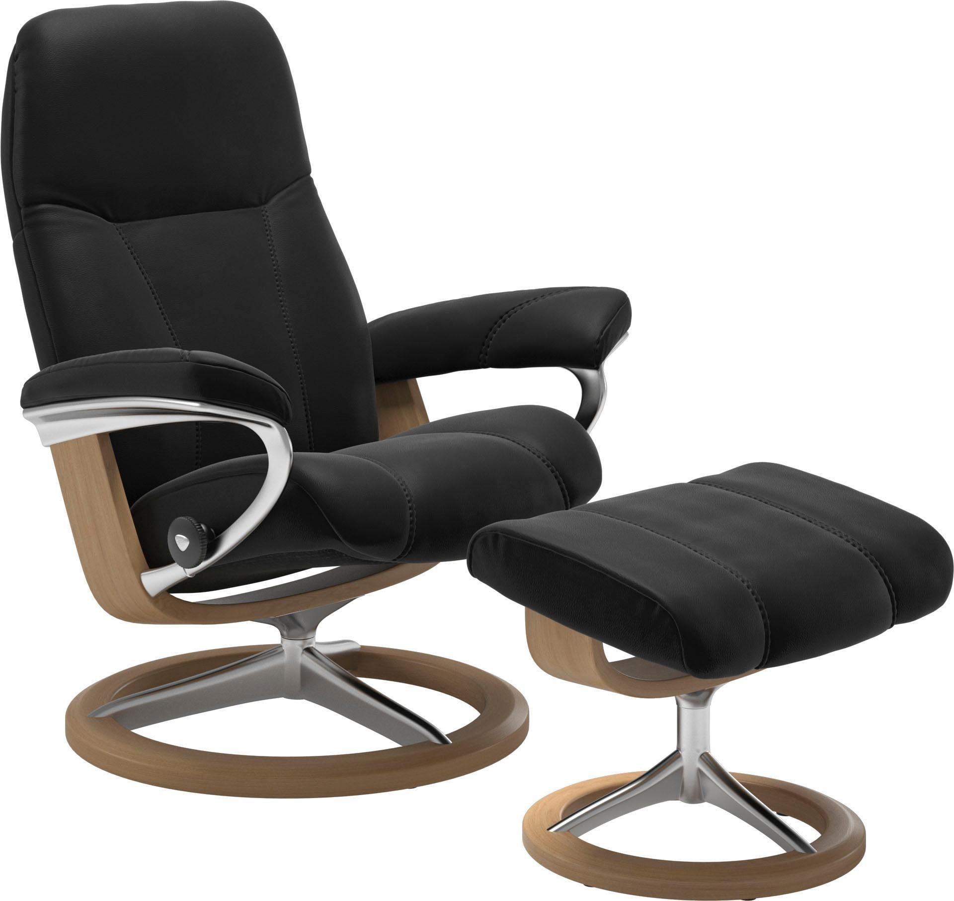 (Set, Signature mit S, Stressless® Eiche Base, Größe Gestell mit mit Hocker, Consul Hocker), Relaxsessel Relaxsessel