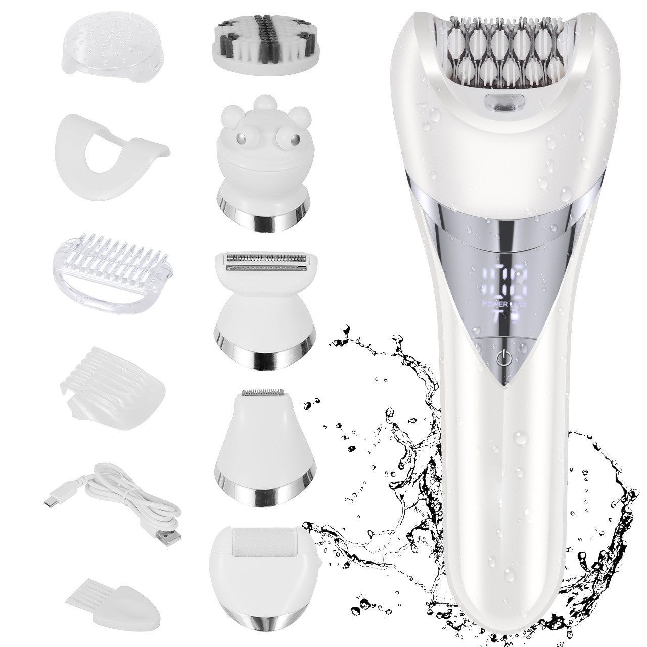 Tekoo Körperrasierer Epilierer Damen 6in1 Set inkl. Gesichtsbürste, Massage & Rasierer, Set, 6-tlg., 150 Min. Laufzeit, Gesichtsbürste, IPX6 Wasserdicht