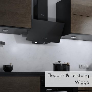 wiggo Kopffreihaube WE-A641G Dunstabzugshaube 60cm kopffrei - 1 Glas schwarz, Abluft Umluft Dunstabzug 650m³/h - Touch-Display - Glasfront