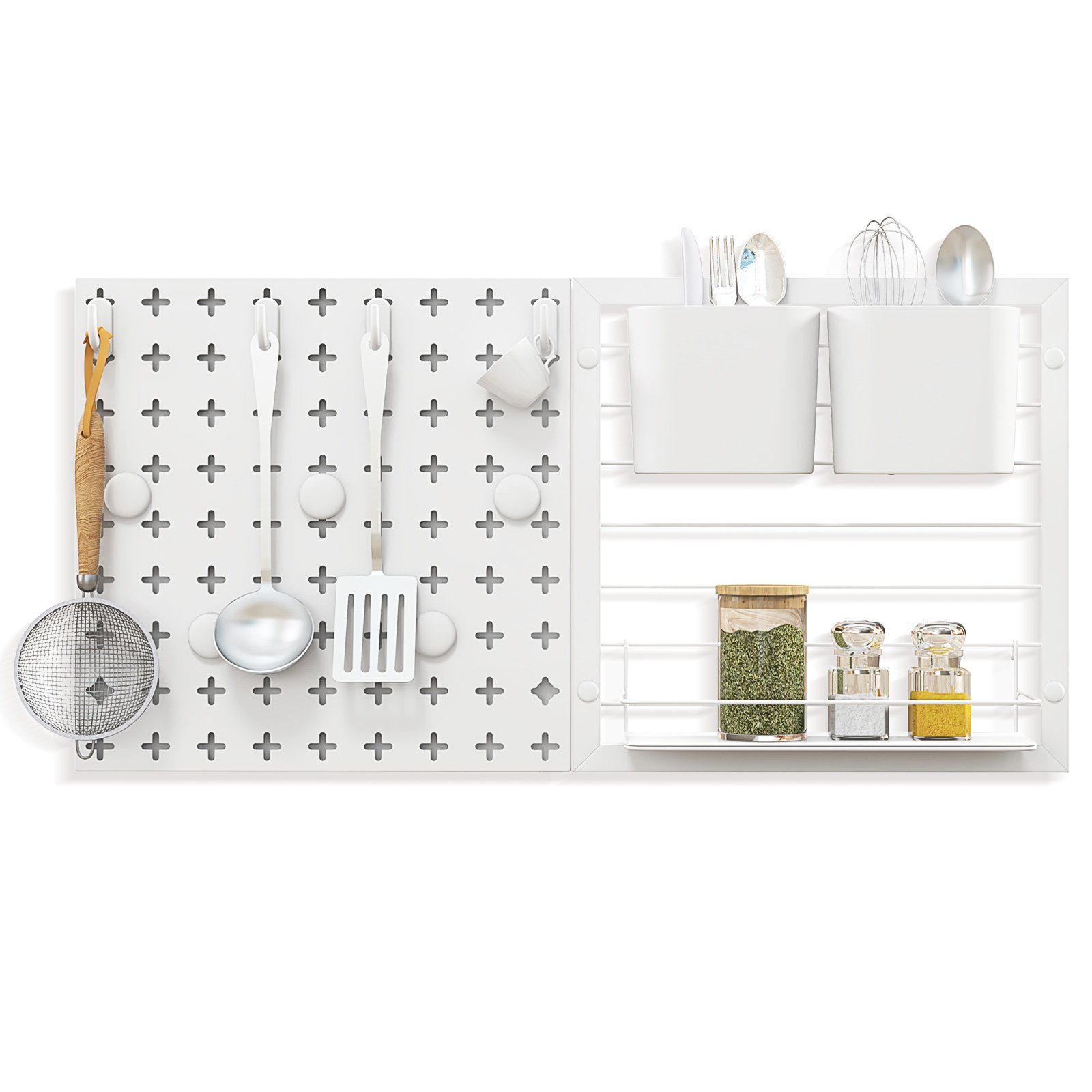 COSTWAY Lochwand, 2 Stk., mit 4 Haken, 2 Behälter, 5 Magneten, 61cm