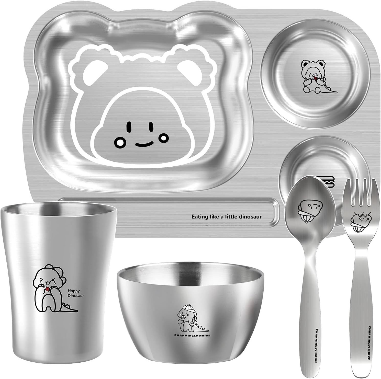 FELIXLEO Kindergeschirr-Set Edelstahl Baby Geschirrset 5 teiliges Kindergeschirr