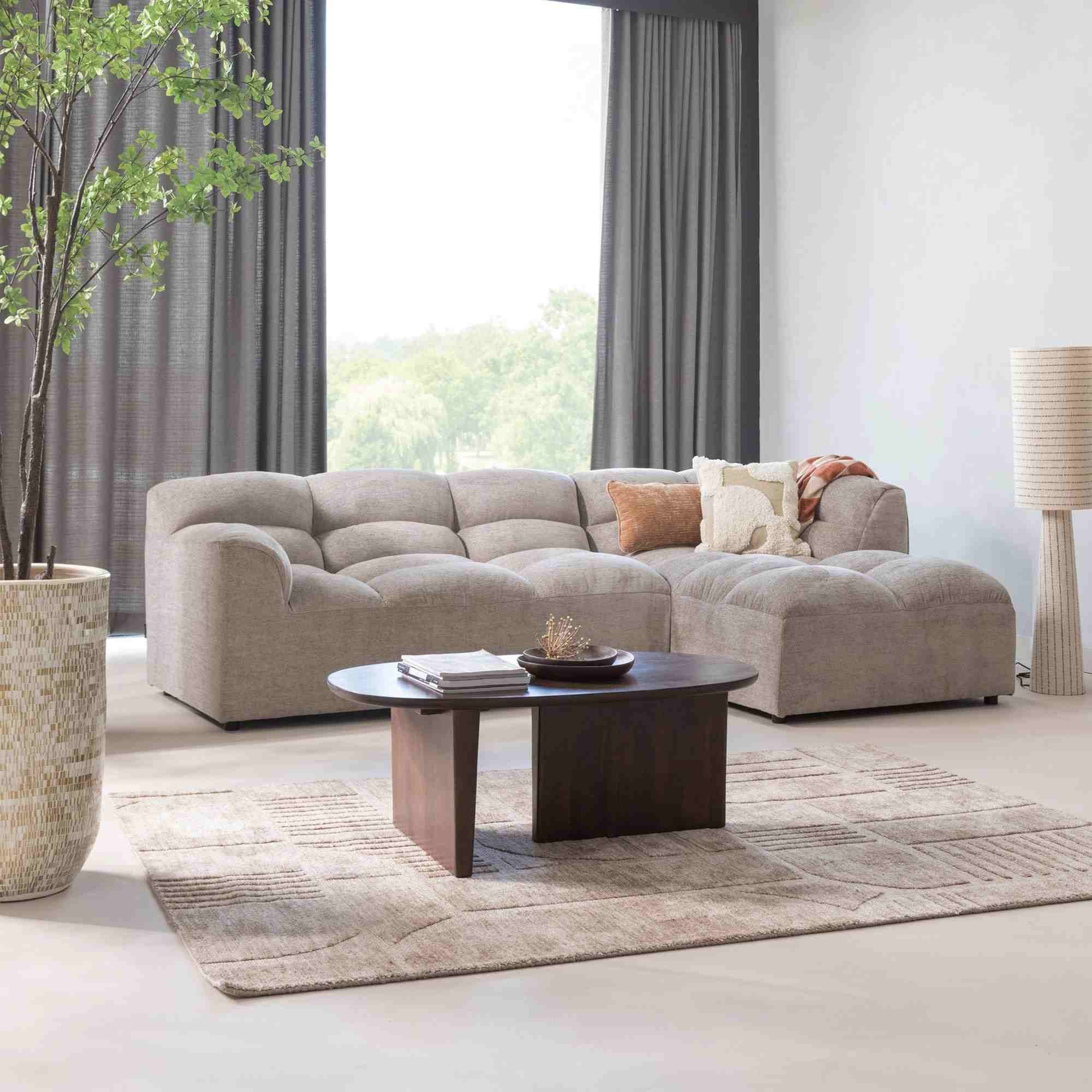 WOOOD Ecksofa Tibas Rechts - Webstoff, Sand, elegantes, abgerundetes Design mit hohem Sitzkomfort