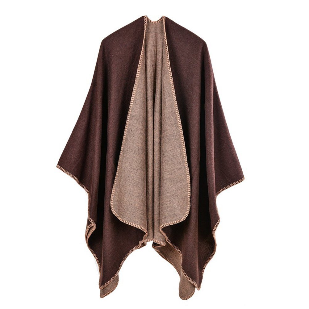 ManKle Modeschal Poncho für Schal Damen, Braun Deckenstoffschaln, Langer 130*150cm