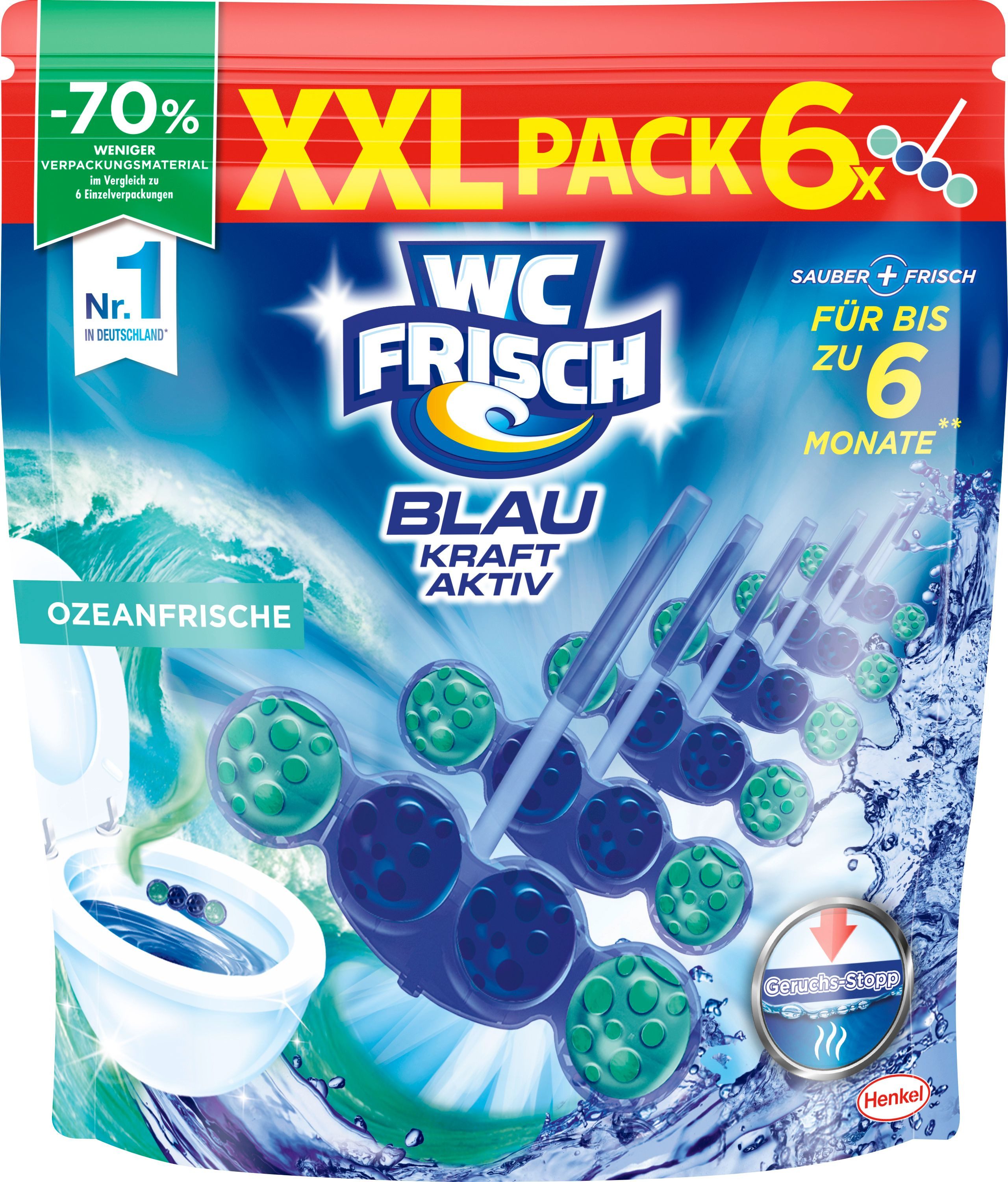 WC Frisch Kraft Aktiv Duftspüler Blau Ozeanfrische WC-Reiniger (XXL Spar-Pack, [6-St. 4-fach Aktivstoff-Kombination (6x50g)