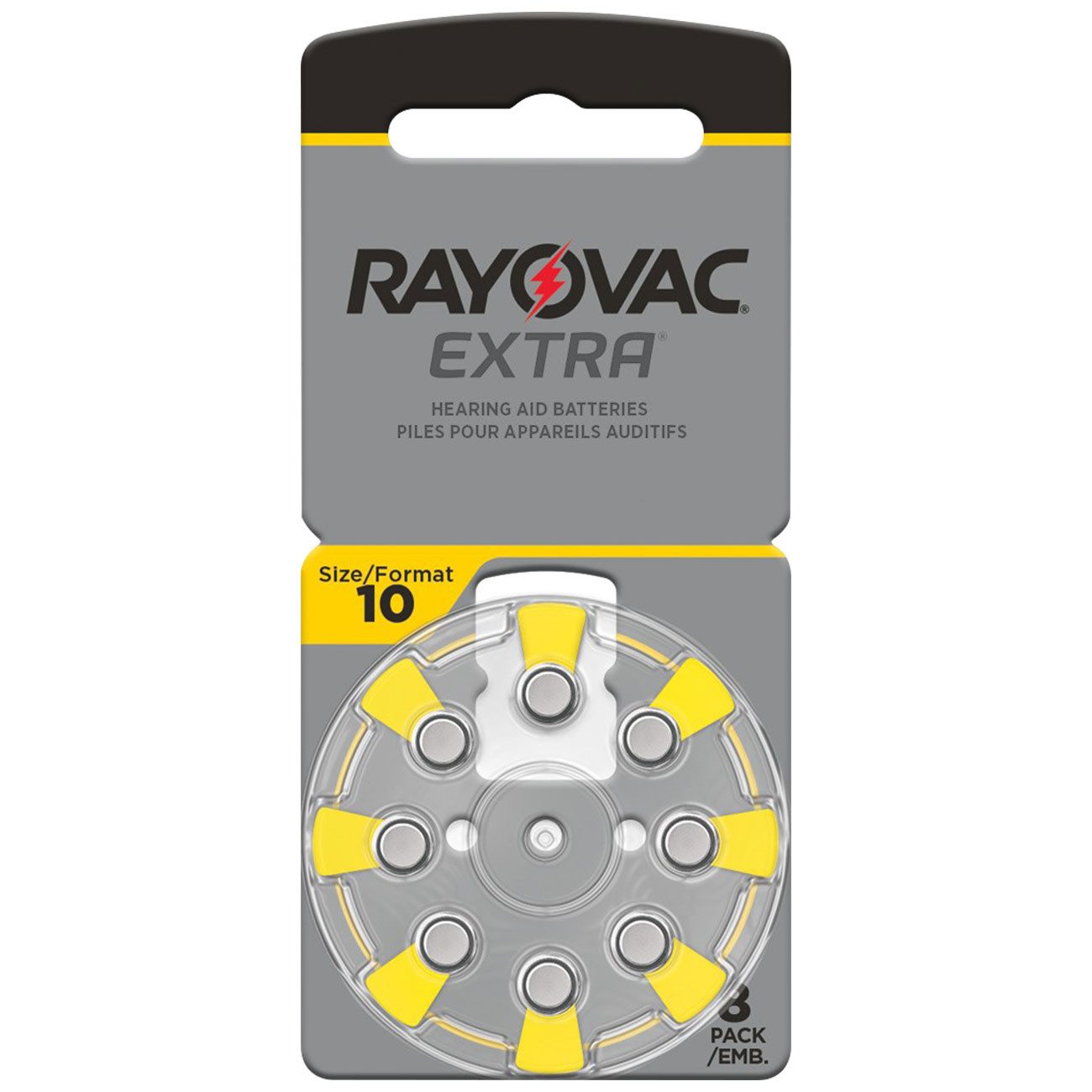 RAYOVAC Rayovac Hörgeräte-Batterien Typ 10 Extra Gelb 1,45V Zink-Luft PR70 Batterie, (8 St), 8er-Pack /16er-Pack/40er-Pack; Für IdO & HdO Hörgeräte