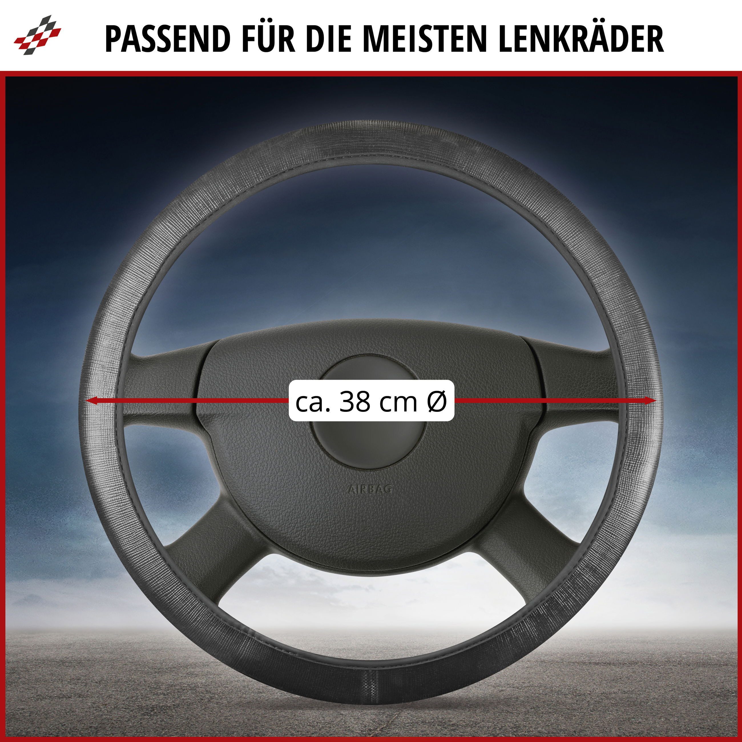 WALSER Steering Wheel Cover, Soft Grip Canvas - 38 cm, Black (1-piece)