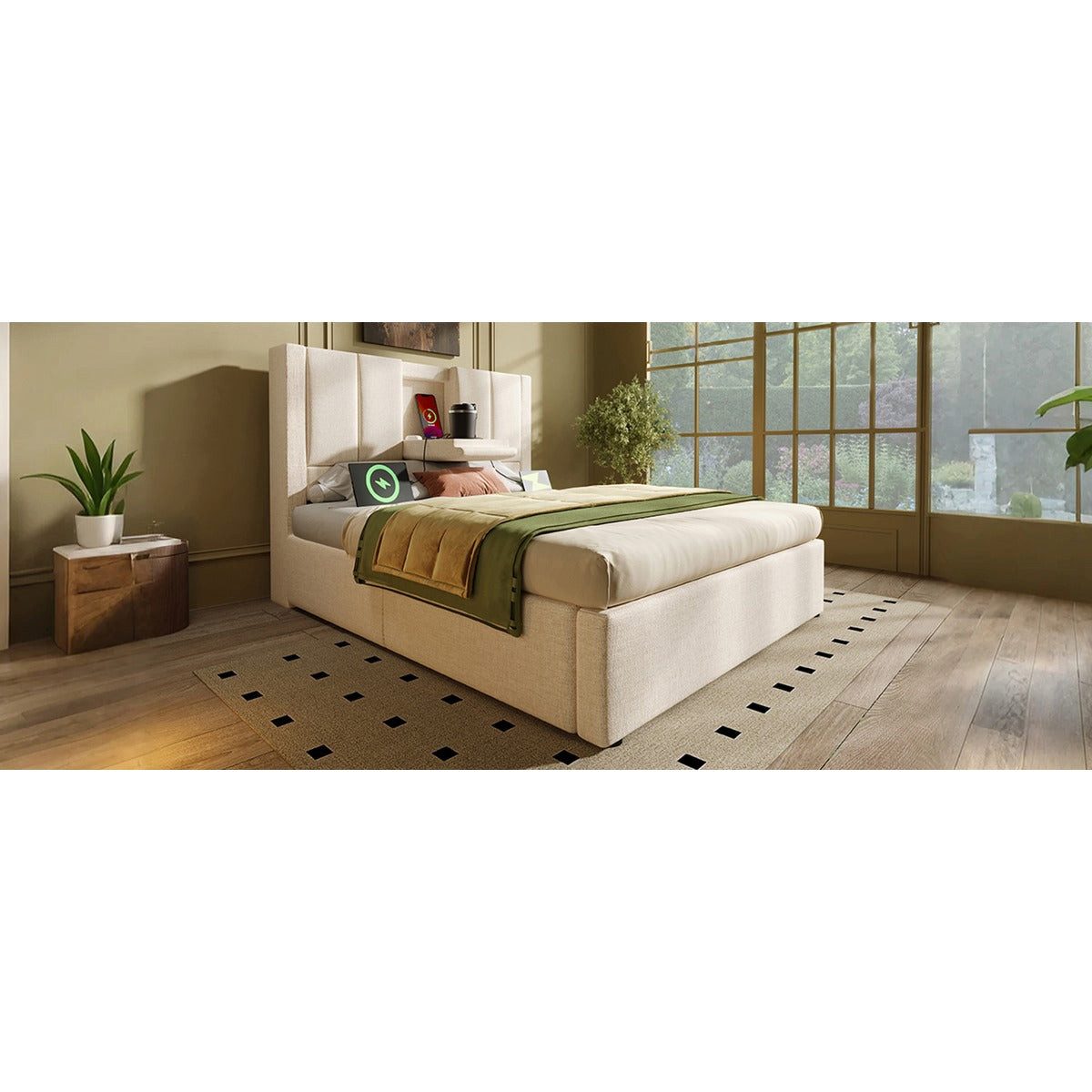 SSY Polsterbett Polsterbett, 90x200 cm, in Beige, aus Leinen (set, 1-tlg., Bettgestell ohne Matratze), Bettgestell mit Lattenrost