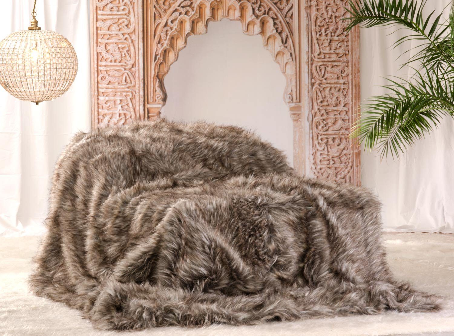 Wohndecke Felldecke (Kunstfell) Grizzly in braun-grau, Wohnen und Accessoir günstig online kaufen