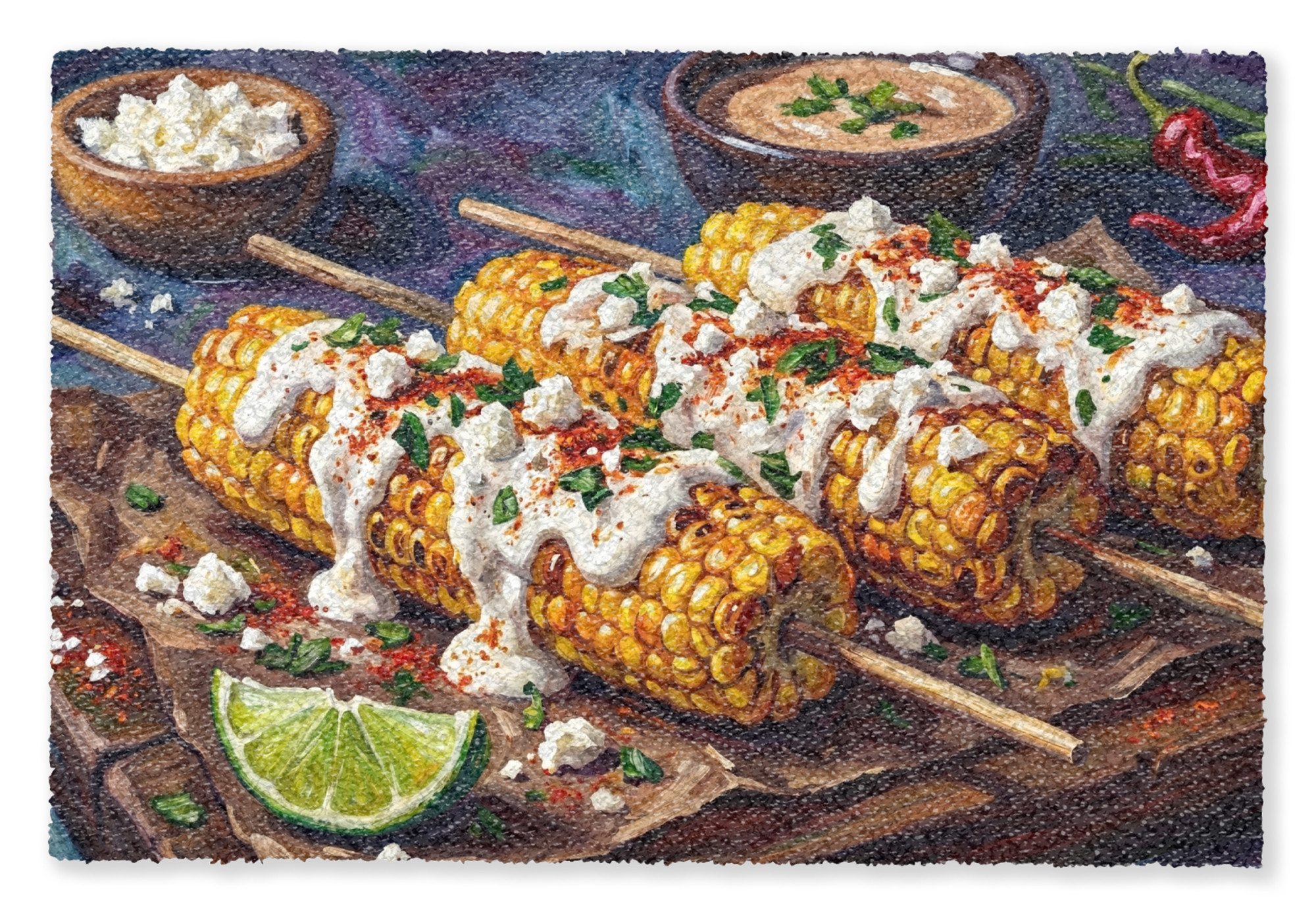 MuchoWow Fußmatte Essen – Mais – Soße – Gemalt – Gelb, Rechteckig, innen Schmutzfangmatte, Tür, Schmutzfänger Flur, Teppich 60x40 cm
