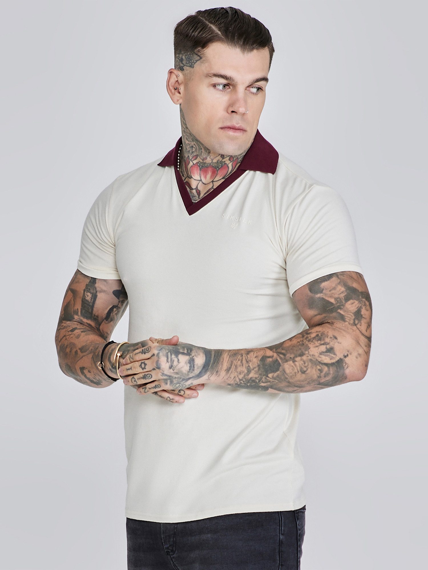 T-Shirt SikSilk Herren Ecru Polo T-Shirt