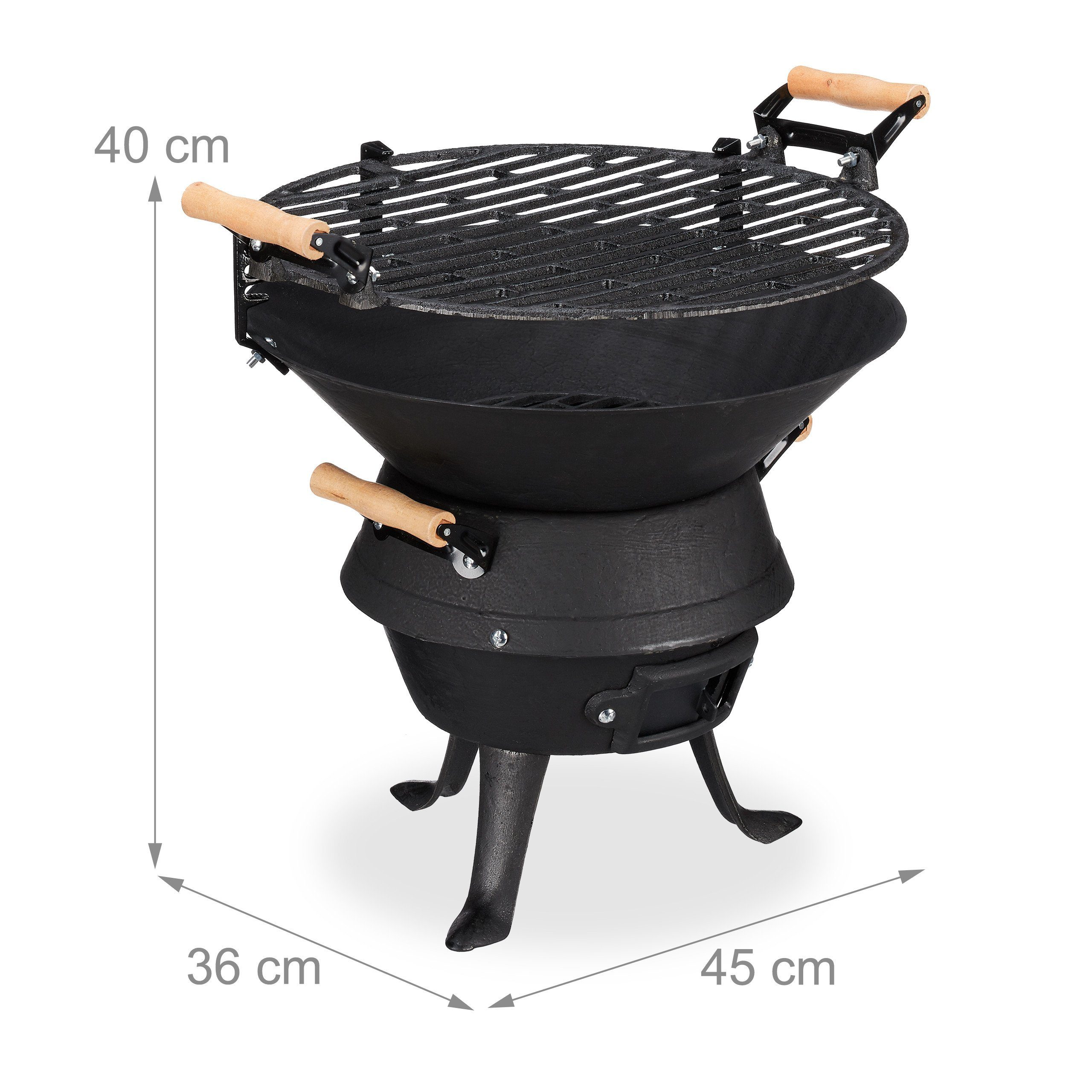 relaxdays Holzkohlegrill Grillfass Gusseisen – Bild 4 von 5