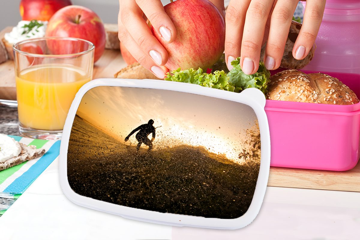 Lunchbox Snackbox, Surfer-Silhouette, Brotbox MuchoWow Mädchen, Erwachsene, rosa (2-tlg), für Kunststoff Kunststoff, Brotdose Kinder,