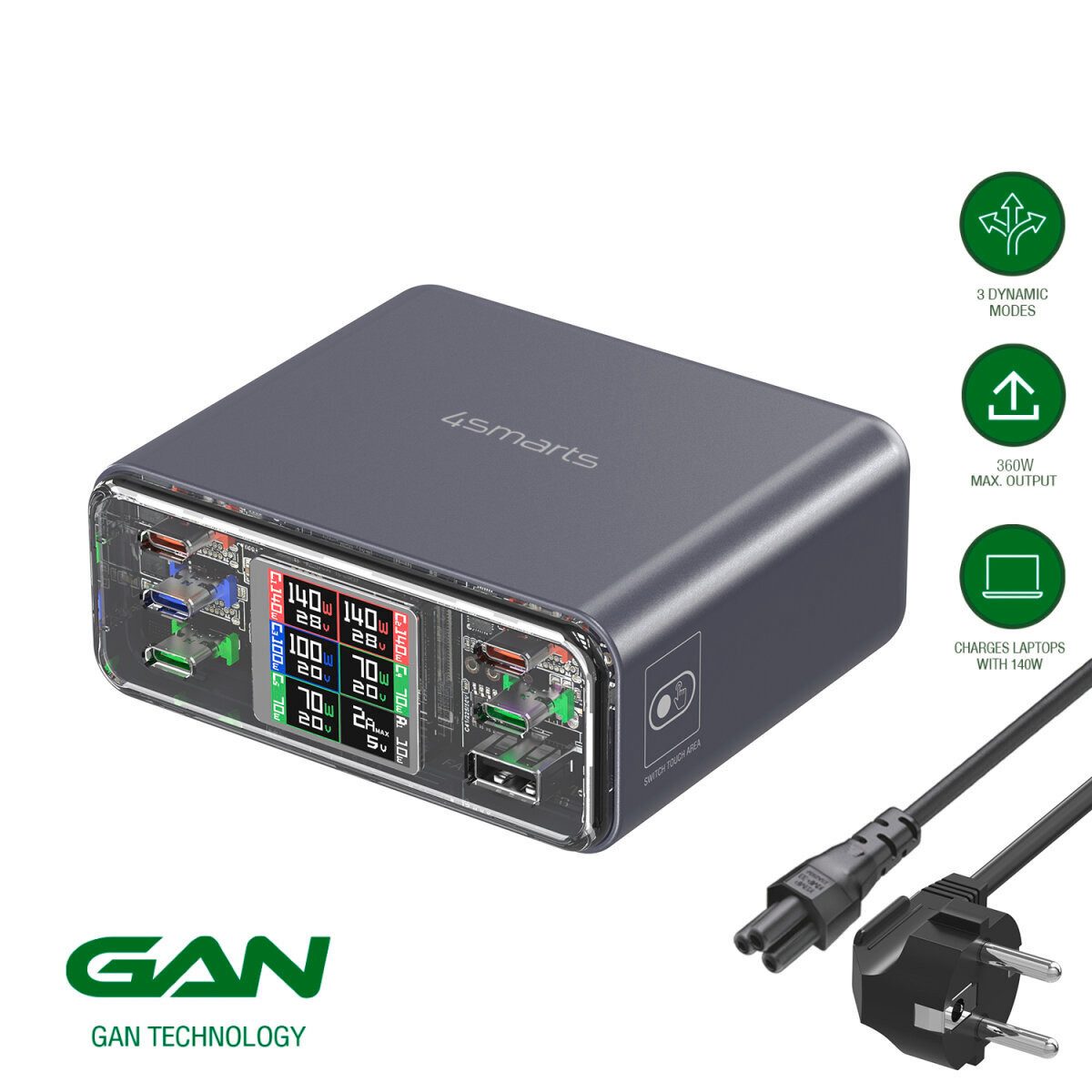 4smarts 4smarts Desk Charger Lucid GaN DIY 360W, spacegrau Induktions-Ladegerät