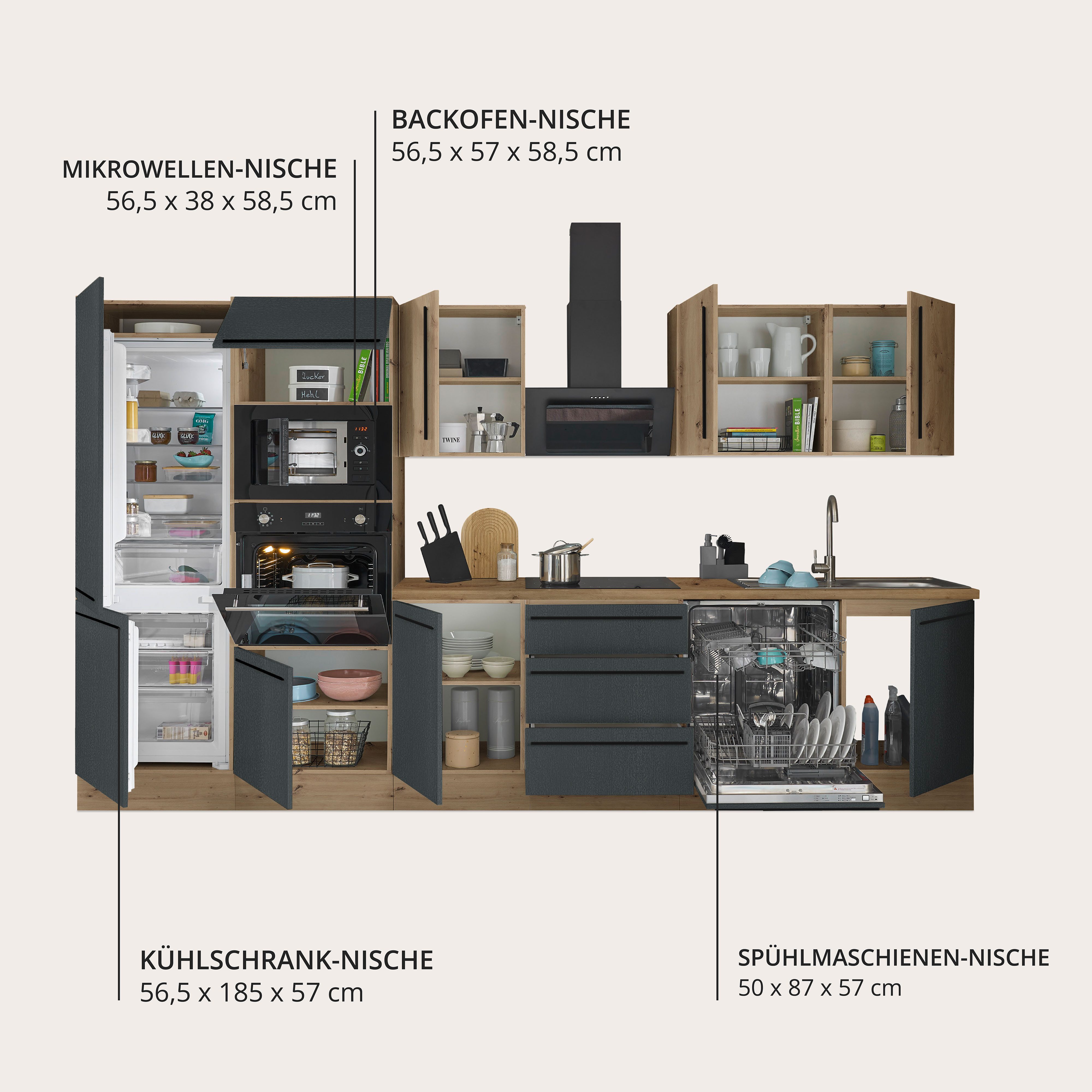 KOCHSTATION Küchenzeile Florida, Breite 340 cm, wahlweise mit E-Geräten,Softclose für Türen/Schubkästen