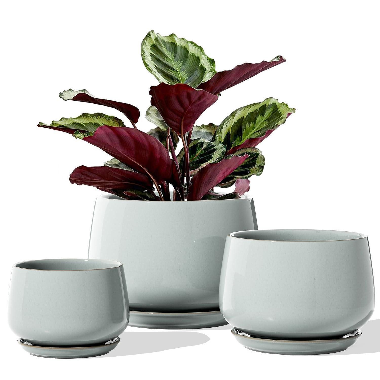 LuxusKollektion Blumentopf Blumentöpfe Keramik 3er 10 13 16cm Reaktive Glasur Blaugrau
