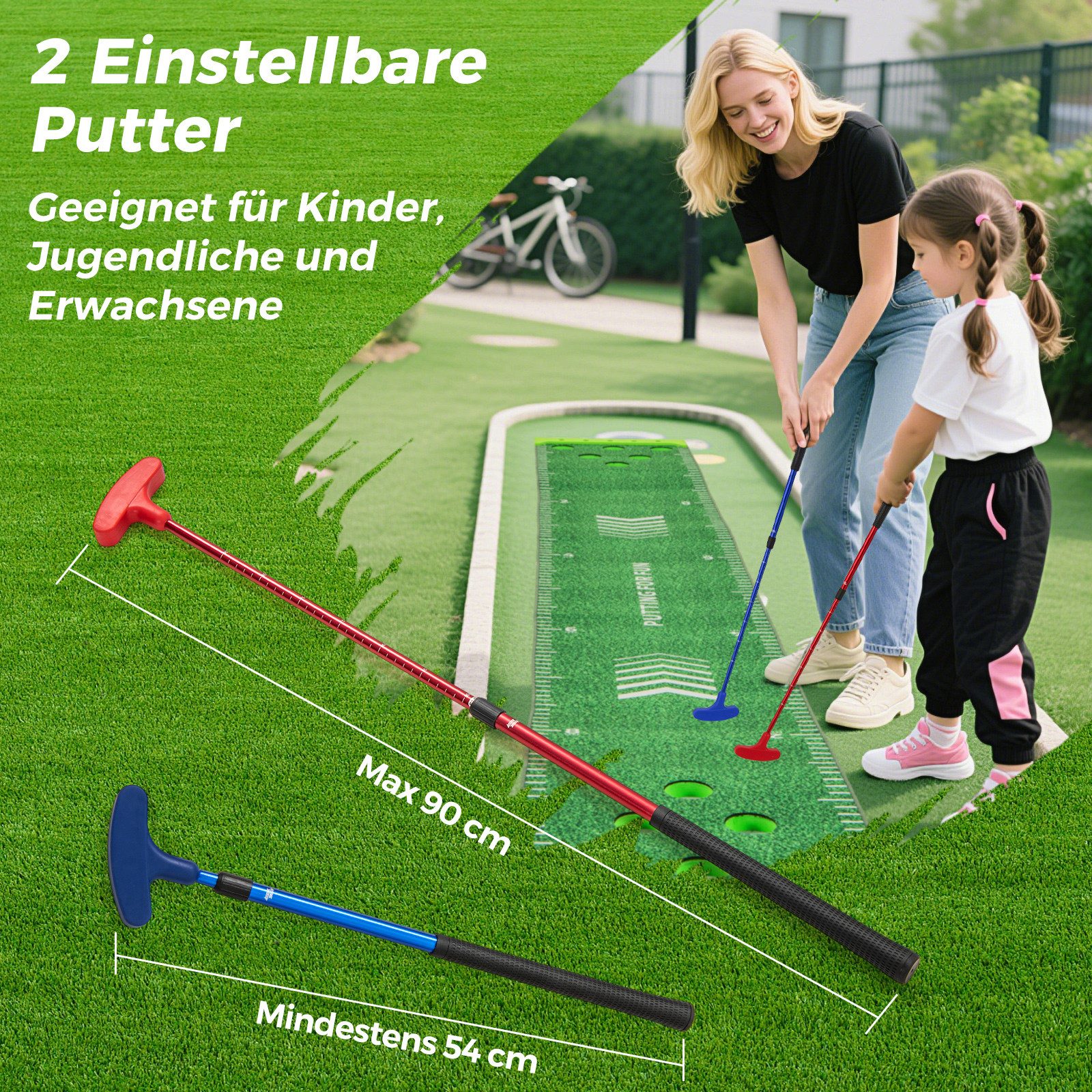 COSTWAY Puttingmatte, Golf Pong Spielset, 332 cm Golf Abschlagmatte