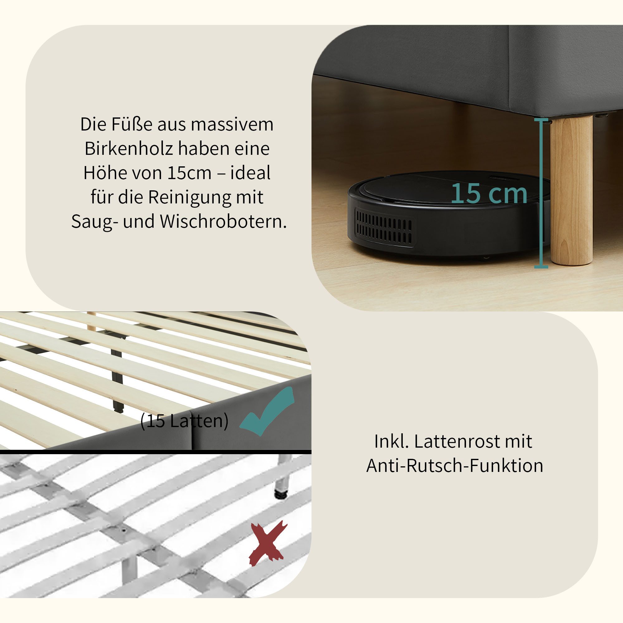 Home affaire Polsterbett Armandine inkl. Lattenrost, Kopfteil mit Cordbezug, erhältlich in den Breiten 140cm & 180cm – Bild 5 von 5