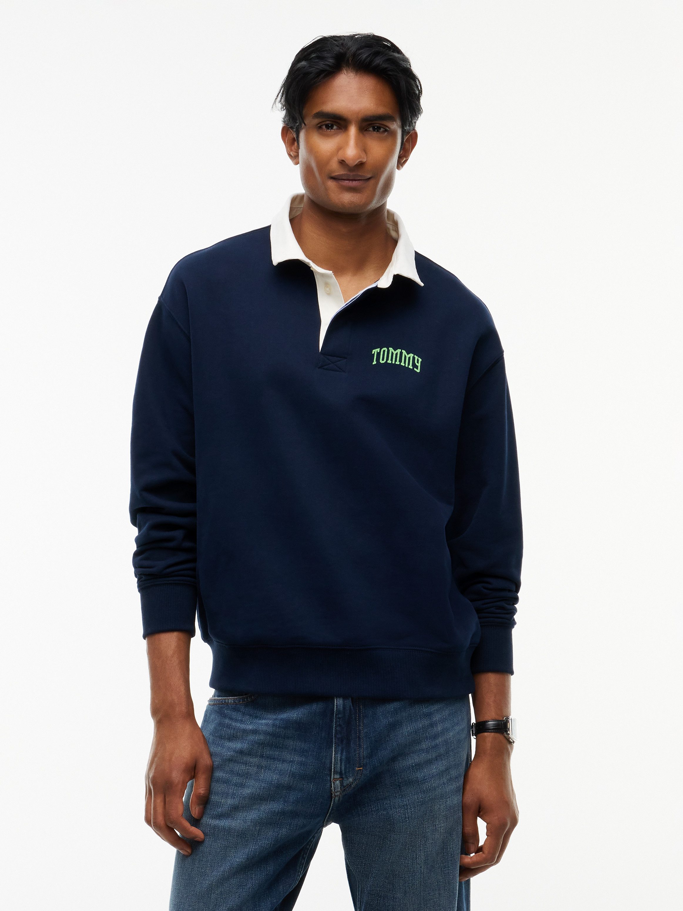 Tommy Jeans Sweatshirt TJM RLX TOMMY RUGBY EXT aus Baumwoll-Terry, Polokragen, Relaxed Fit