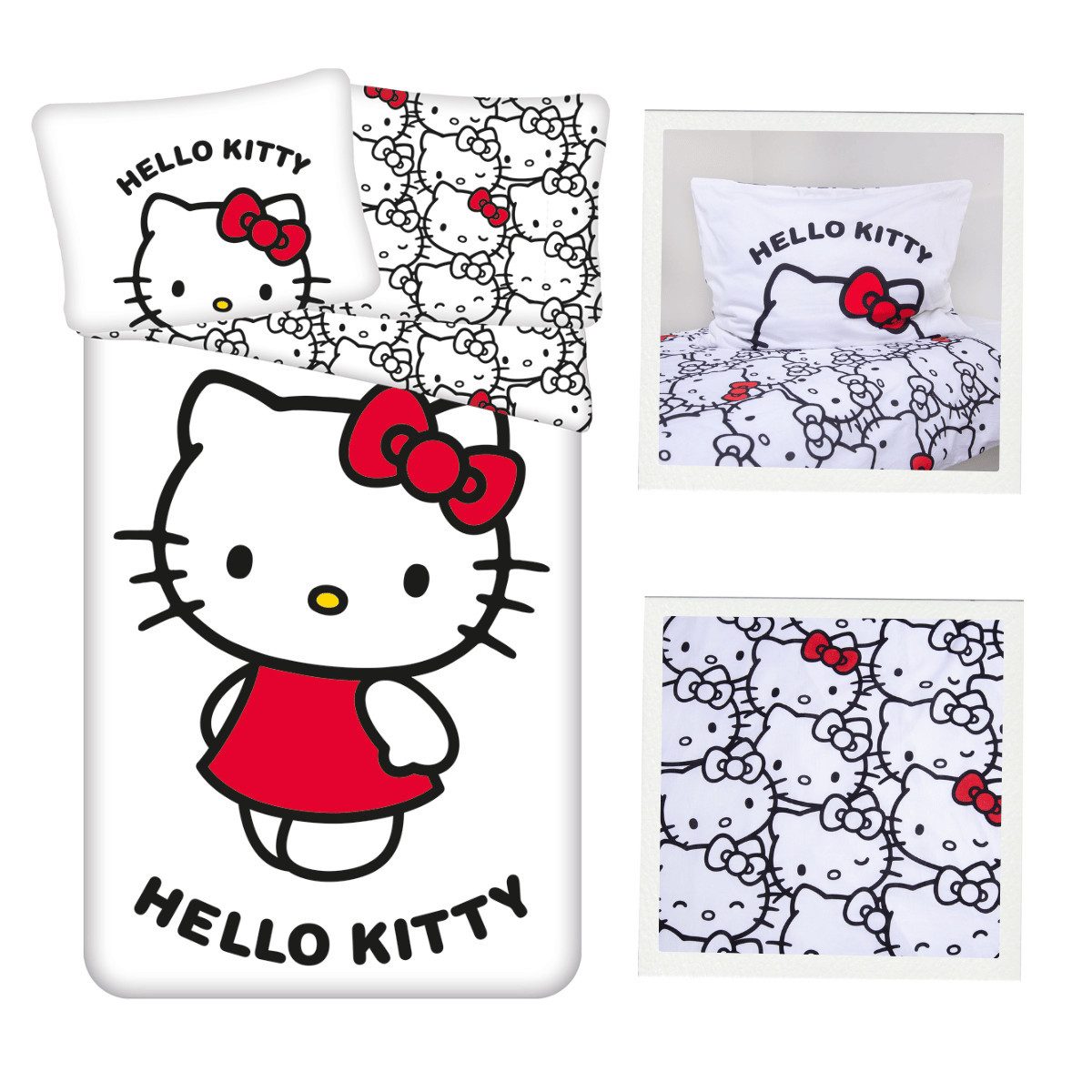 Hello Kitty Bettwäsche Bettwäsche Hello Kitty Wende-Bettbezug, 2-tlg, 140x200 & 70x90, Baumwolle, 2 teilig, Wendbar mit 2 Motiven, Offiziell lizenziertes Design