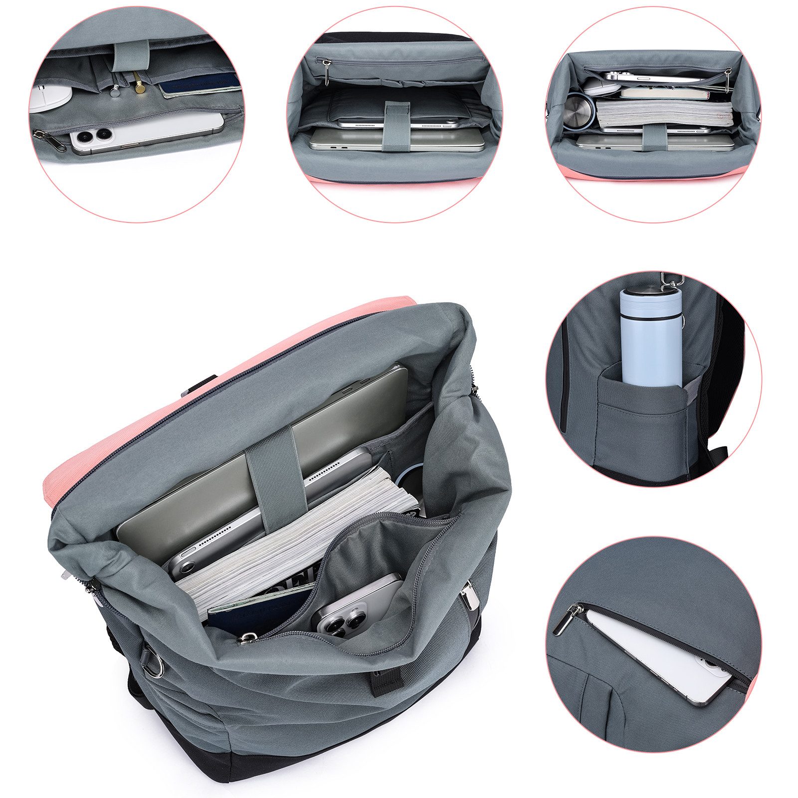 MODFU Laptoprucksack Damen Laptop Rucksack Rucksäcke Schulrucksack Freizeitrucksack (Cityrucksack Sportrucksack mit Laptopfach, 1-tlg., Wasserabweisender, Laptop für 13 Zoll, Unisex Reiserucksack), für Uni Arbeit Schule Büro Outdoor Freizeit Fahrrad Reisen