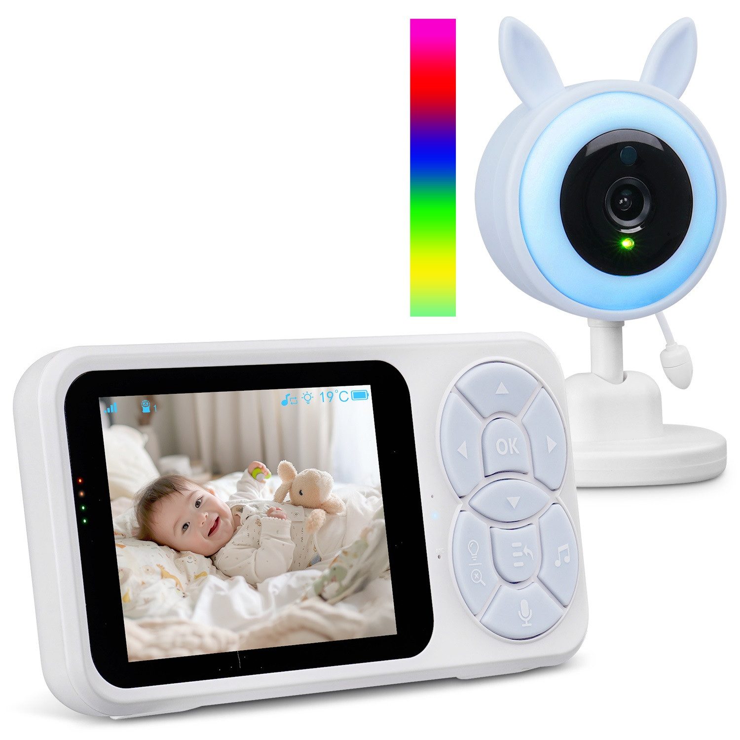Video-Babyphone 3,5″ Babyphone mit Kamera,RGB-Nachtlicht,Infrarot-Nachtsicht,VOX-Modus